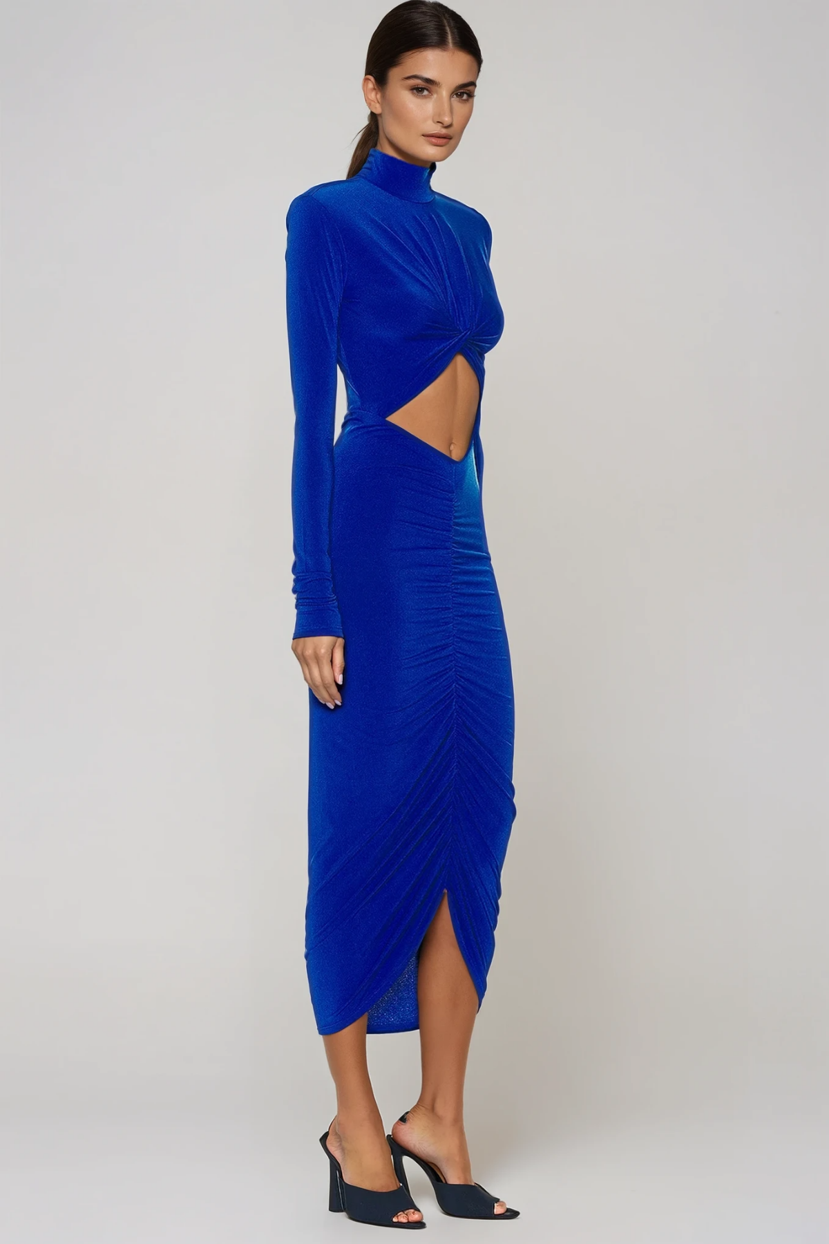 Cesarina High Neck Cutout Ruch Midi Dress