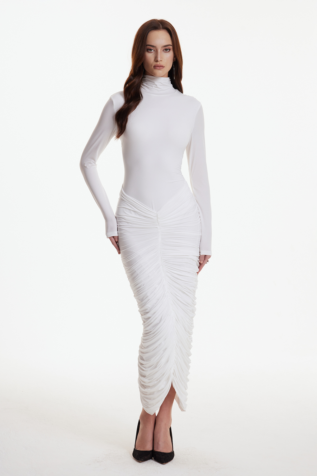 Cesarina High Neck Ruch Midi Dress