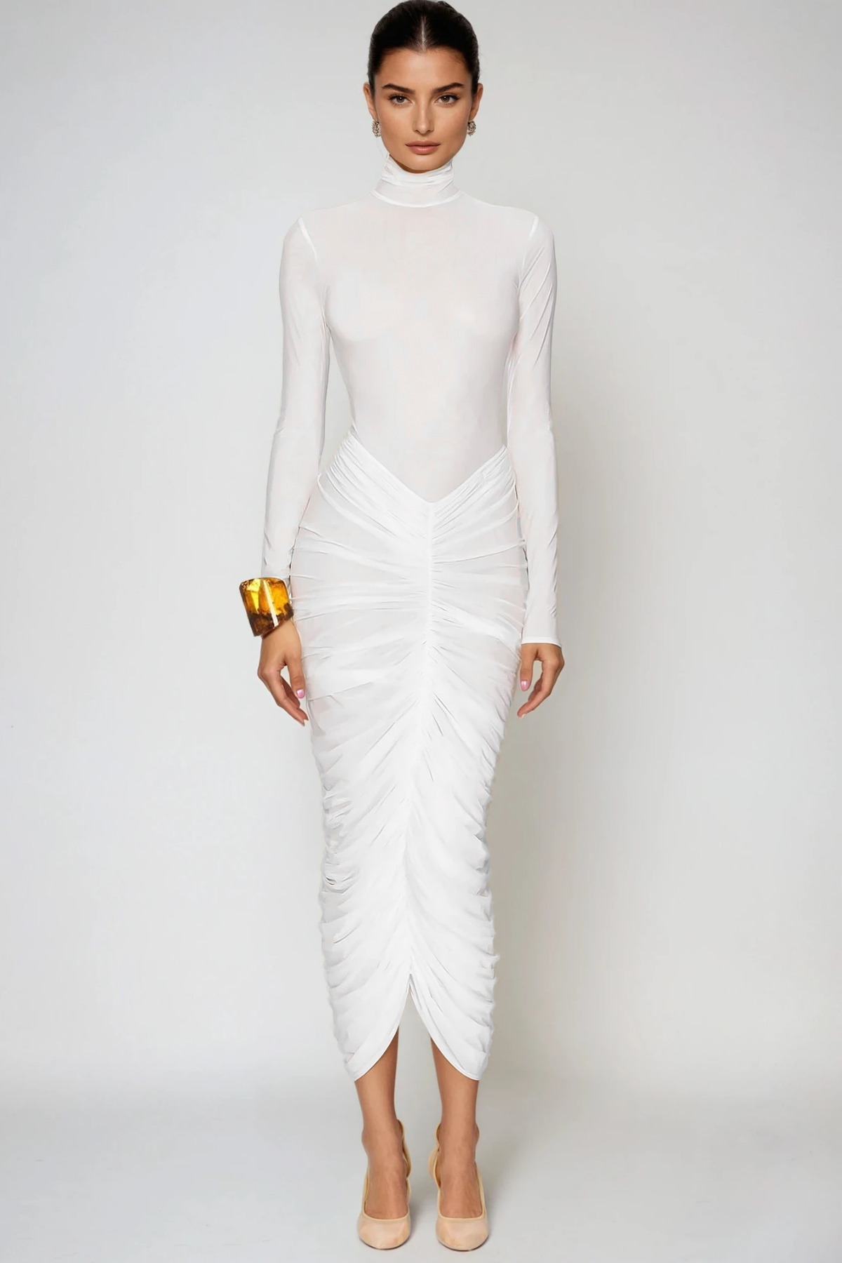 Cesarina High Neck Ruch Midi Dress