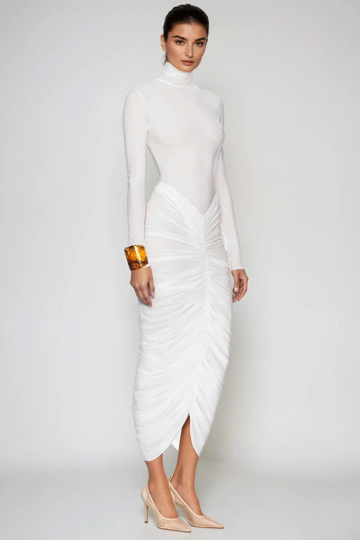 Cesarina High Neck Ruch Midi Dress