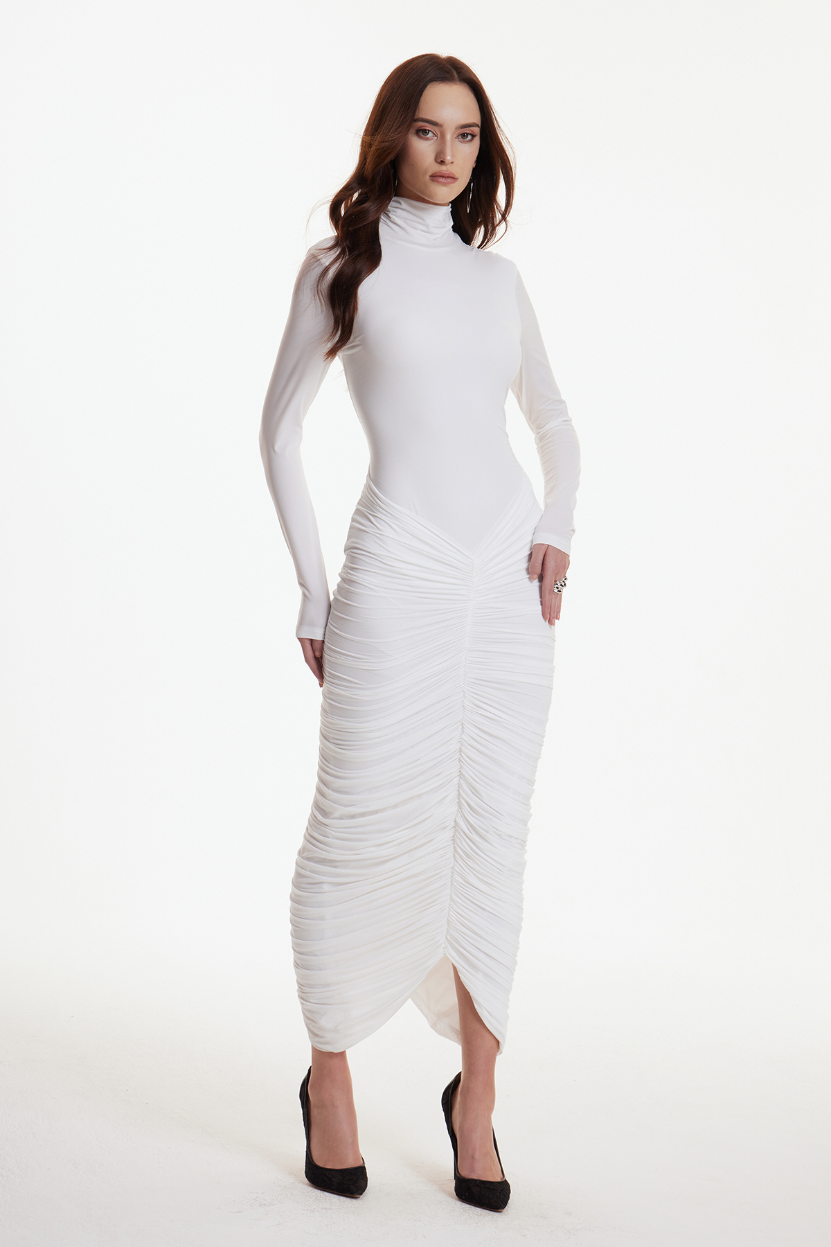 Cesarina High Neck Ruch Midi Dress