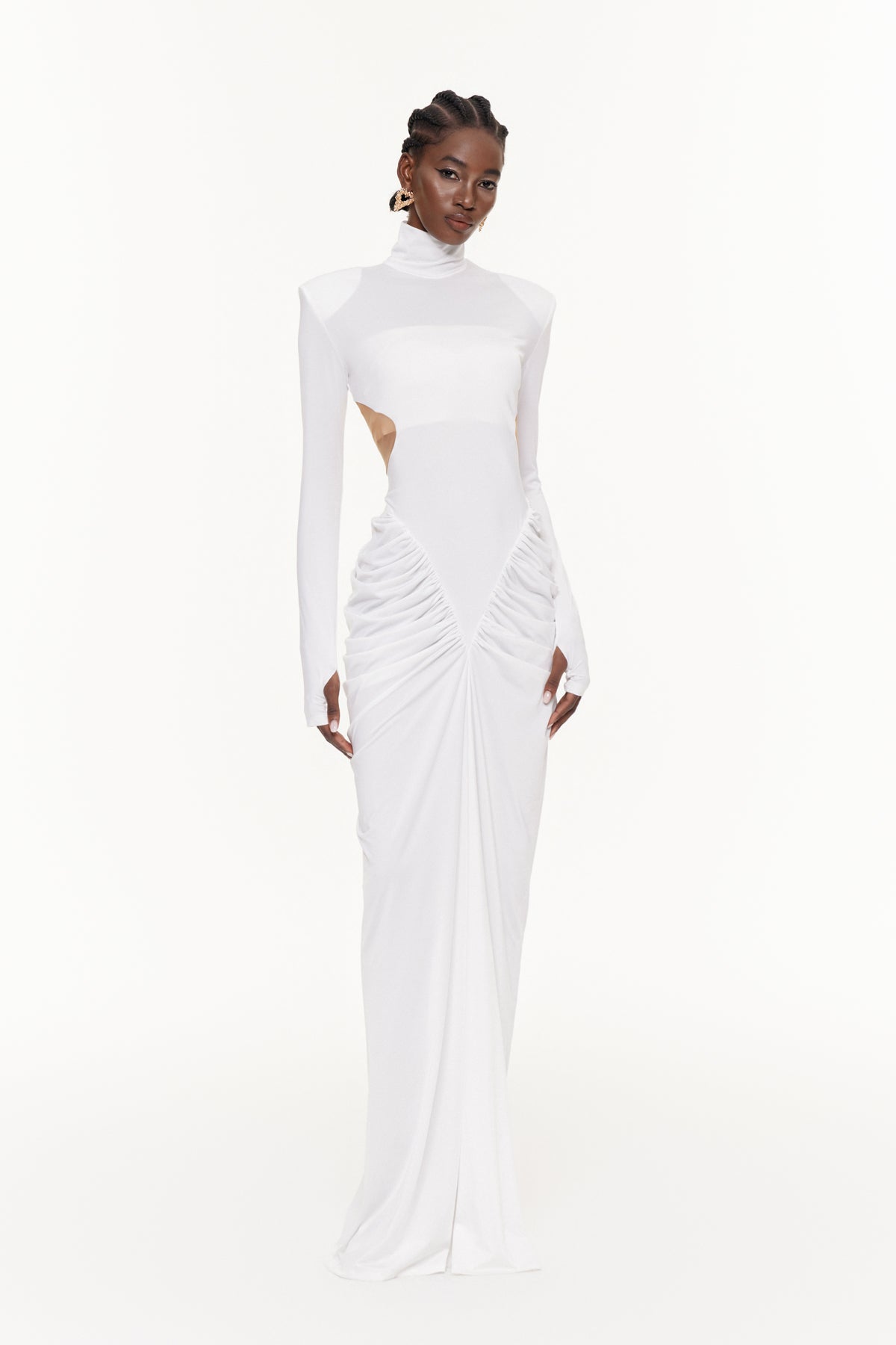 Cesarina Cutout Ruch Long Sleeve Maxi Dress