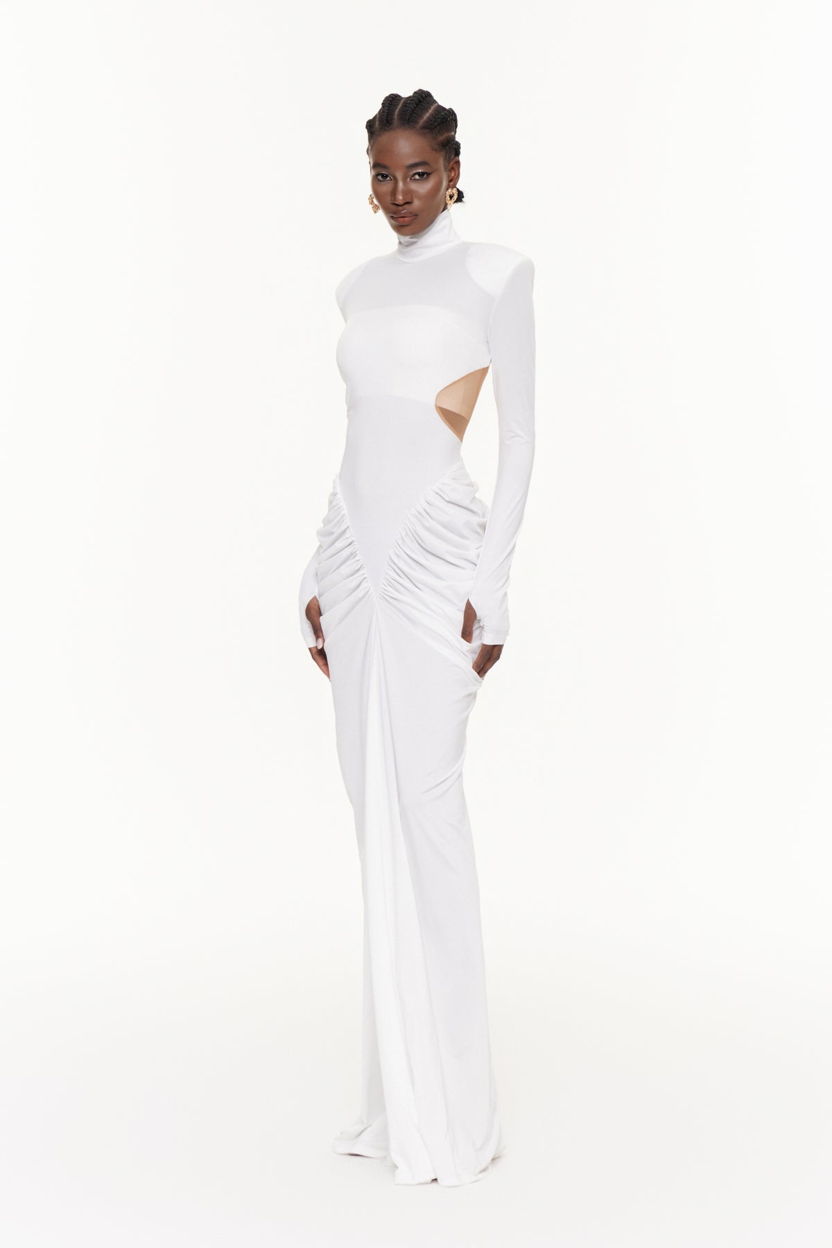 Cesarina Cutout Ruch Long Sleeve Maxi Dress