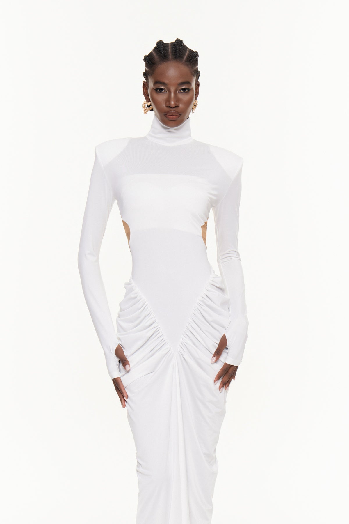 Cesarina Cutout Ruch Long Sleeve Maxi Dress
