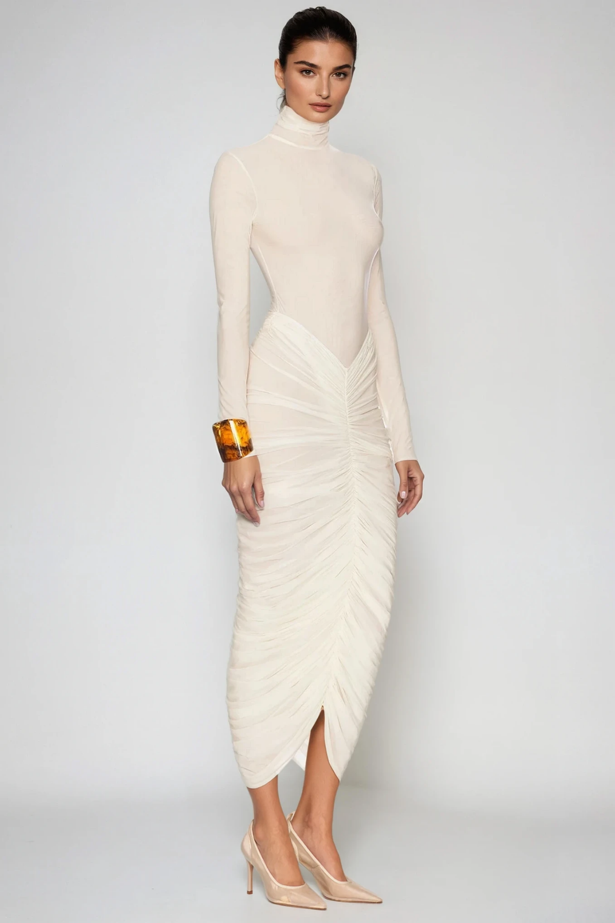 Cesarina High Neck Ruch Midi Dress