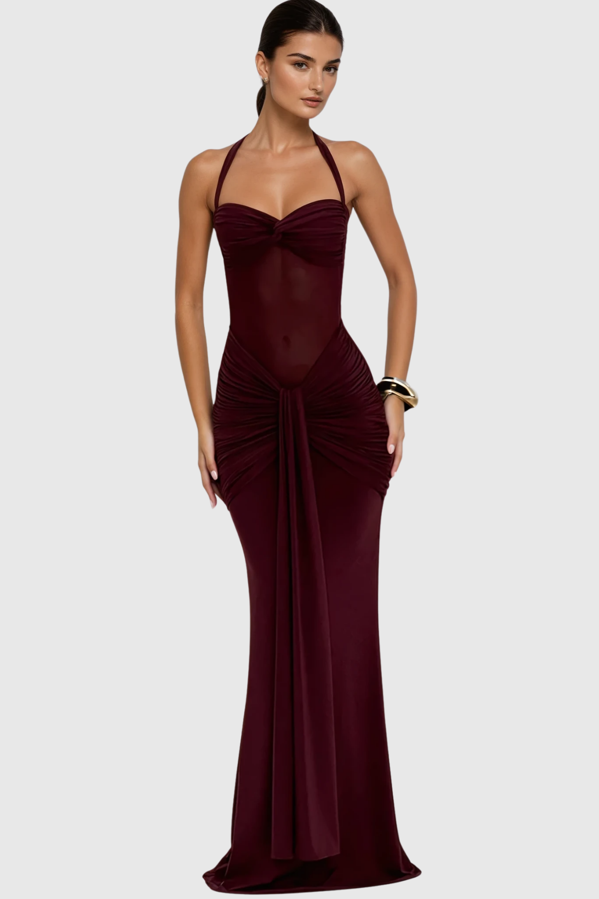 Cistimiru Halter Neck Tie Up Maxi Dress
