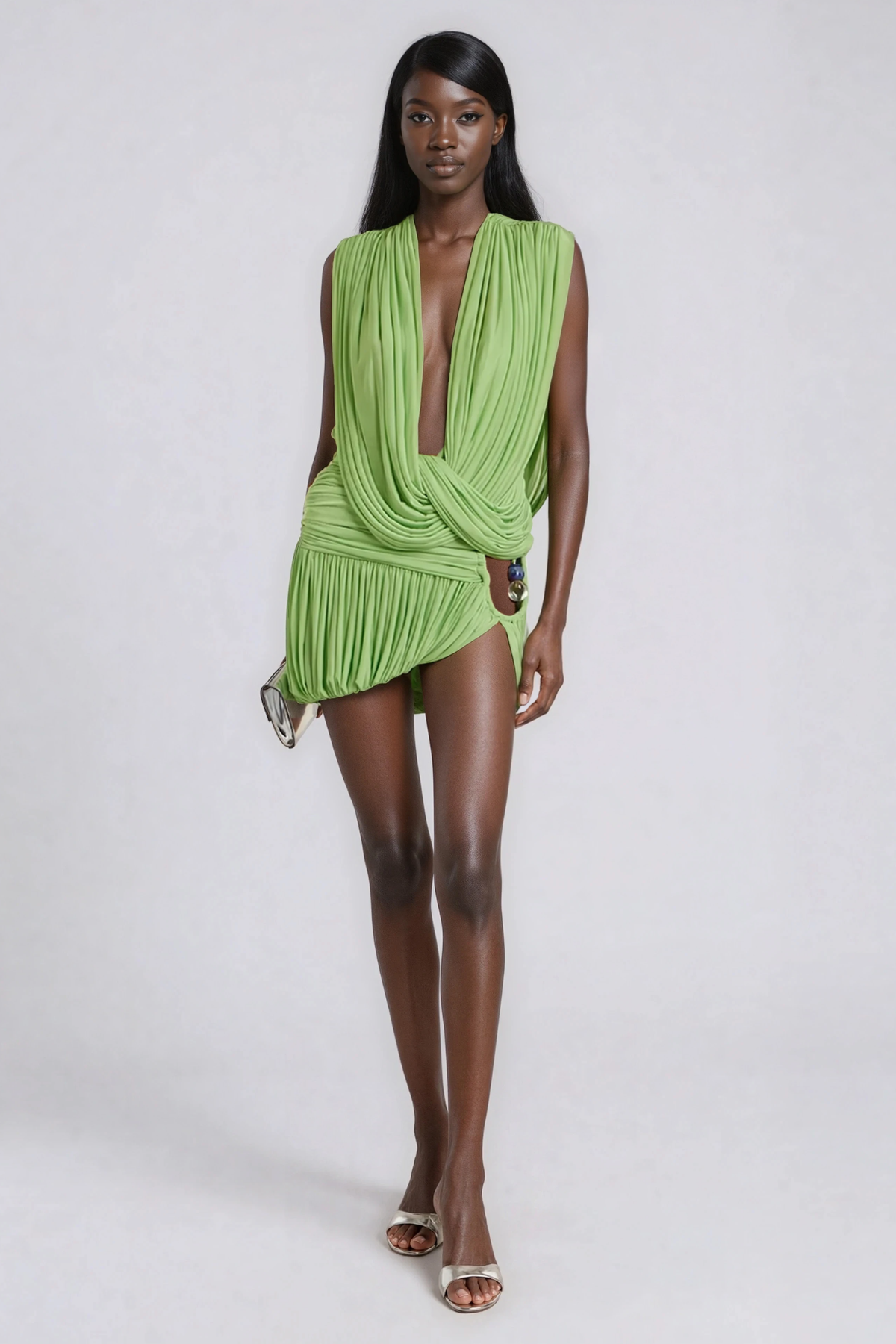 Ceylin Draped Back Plunge Skirt Set