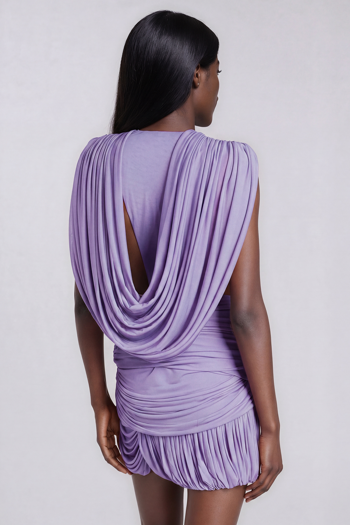 Ceylin Draped Back Plunge Skirt Set In Purple