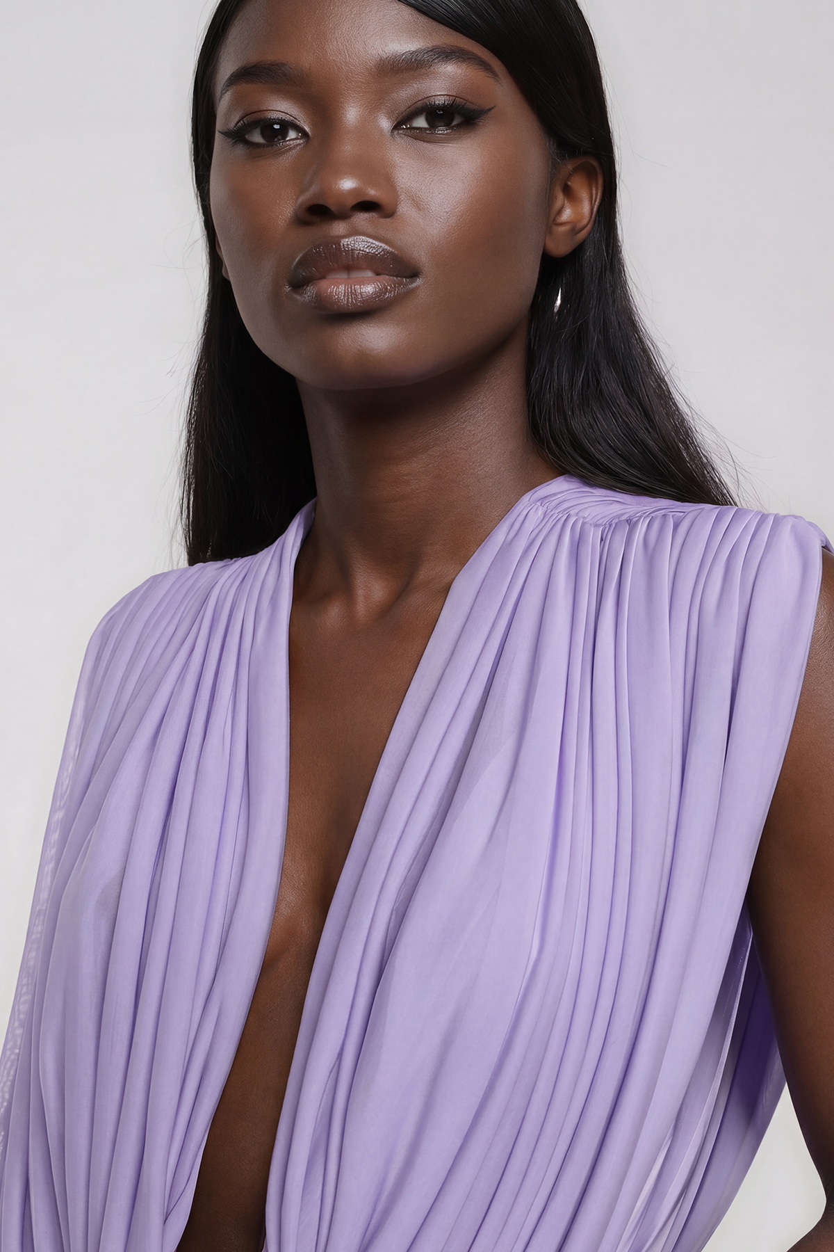 Ceylin Draped Back Plunge Skirt Set In Purple