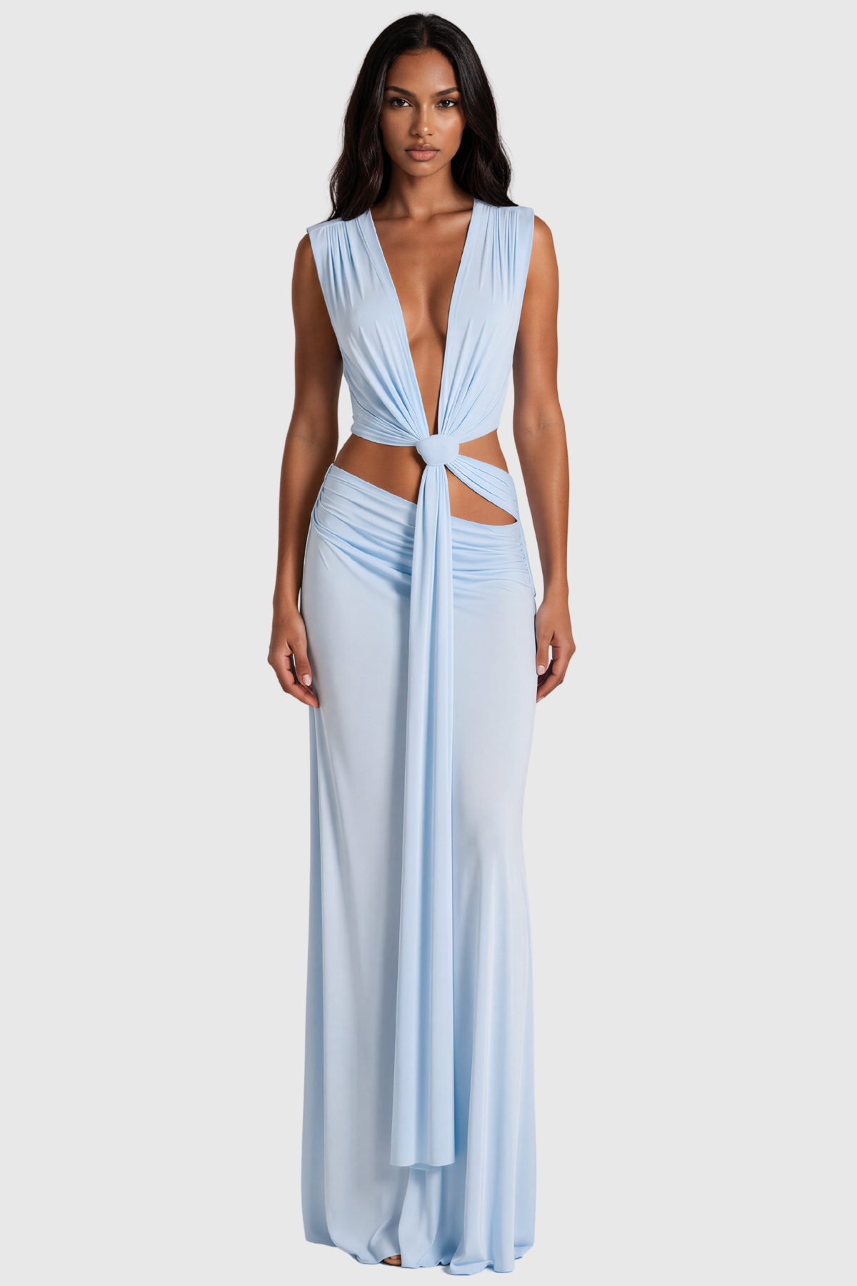 Ceylin Plunge Cutout Ruch Maxi Dress