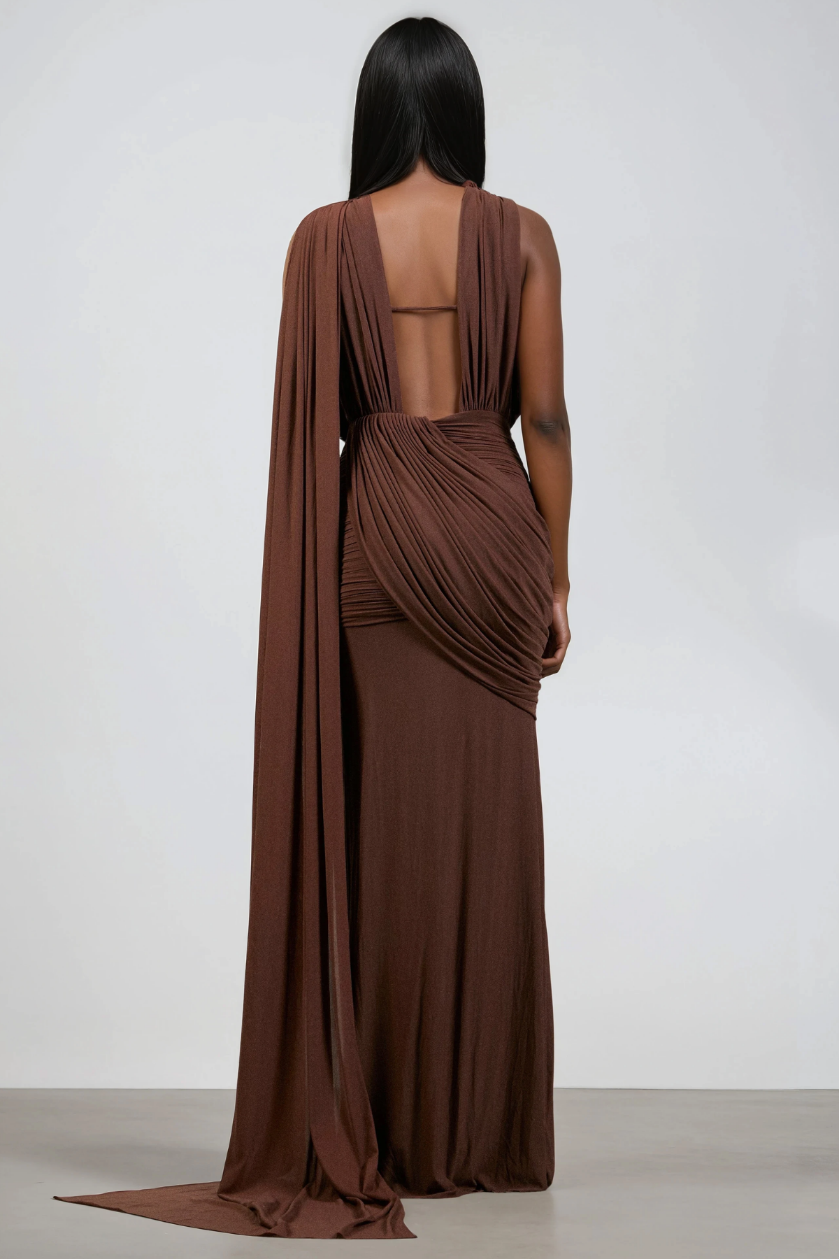 Ceylin Plunge Ruch Scarf Maxi Dress