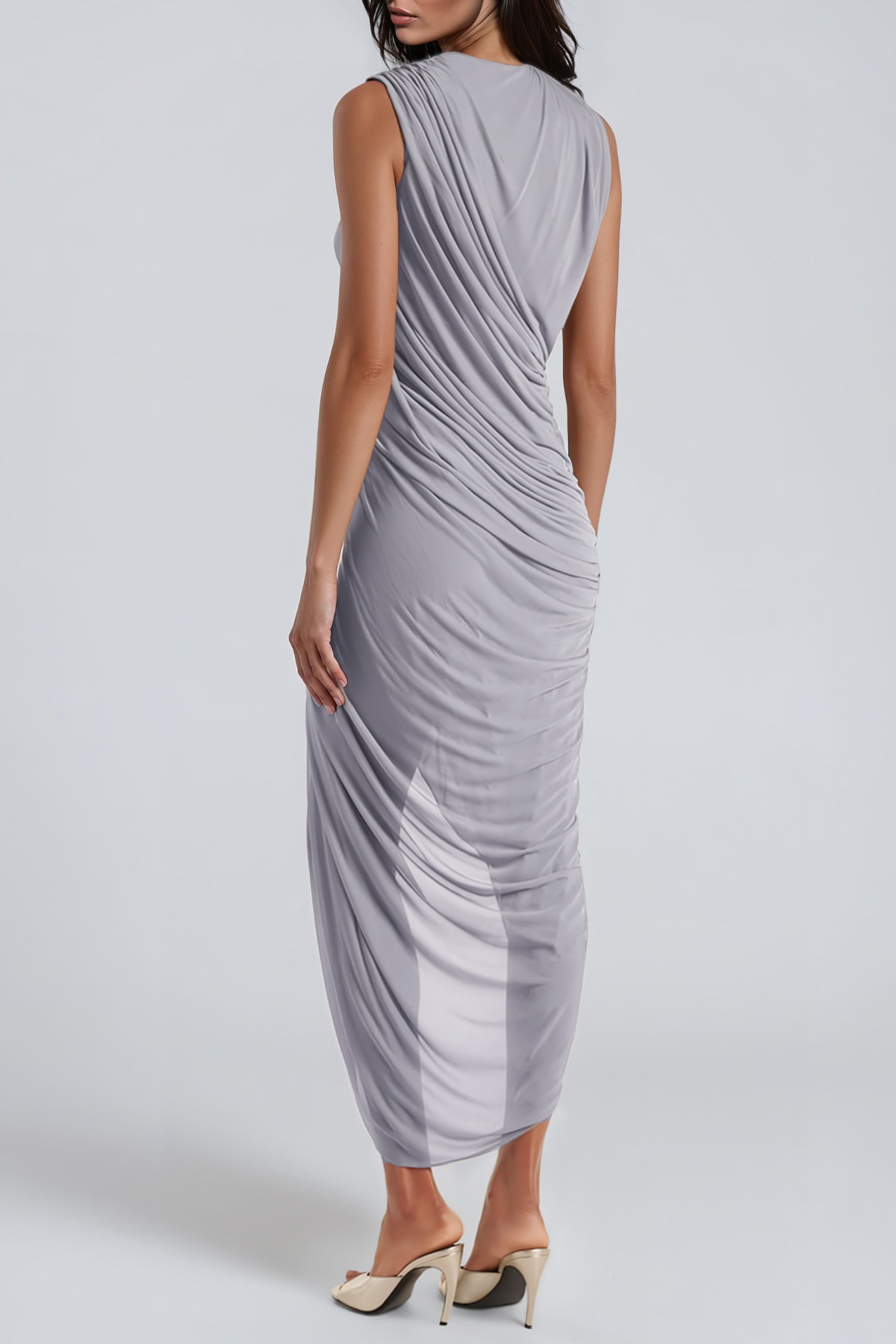Ceylin Plunge Split Ruch Midi Dress