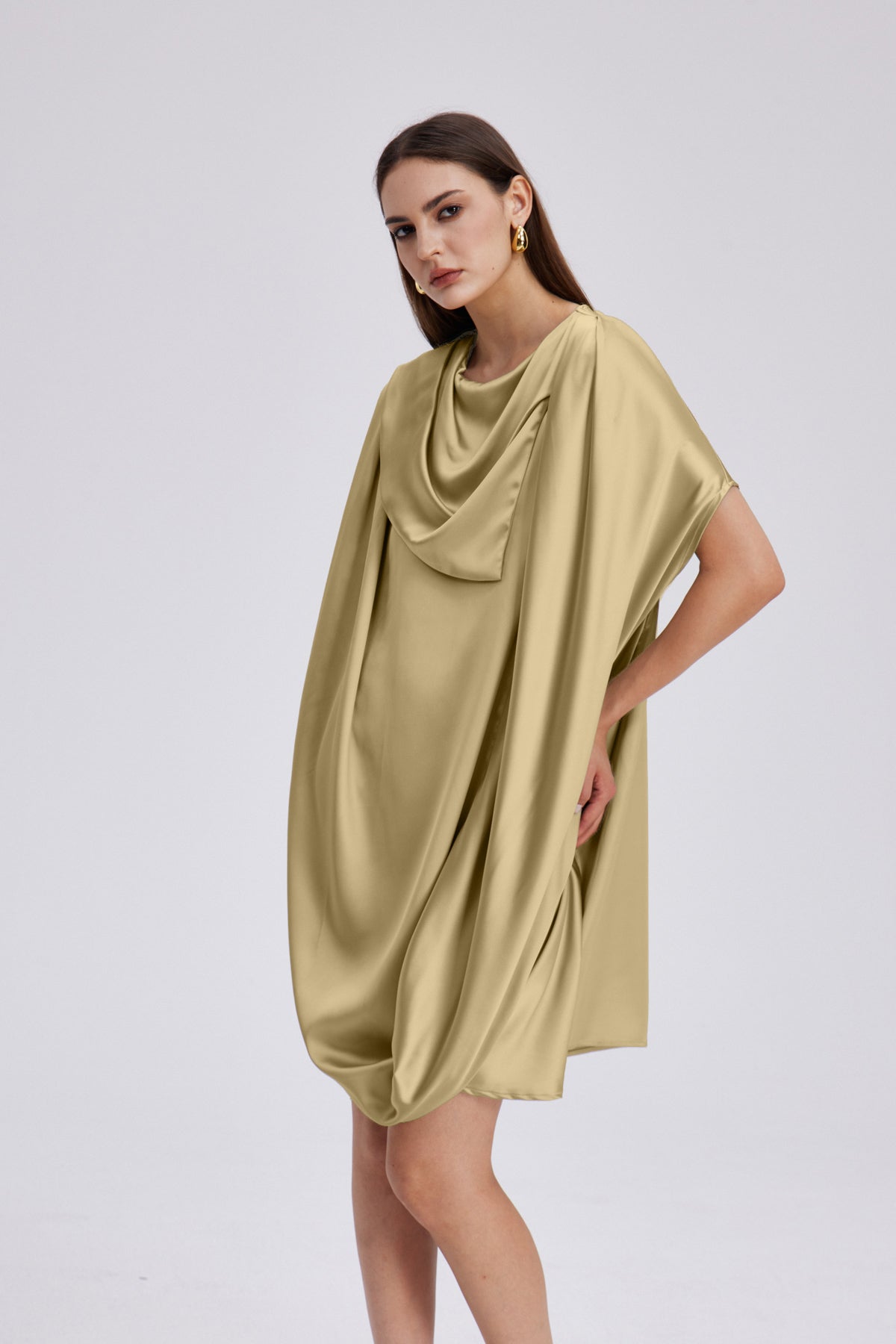 Charly Cowl Neck Ruch Mini Dress