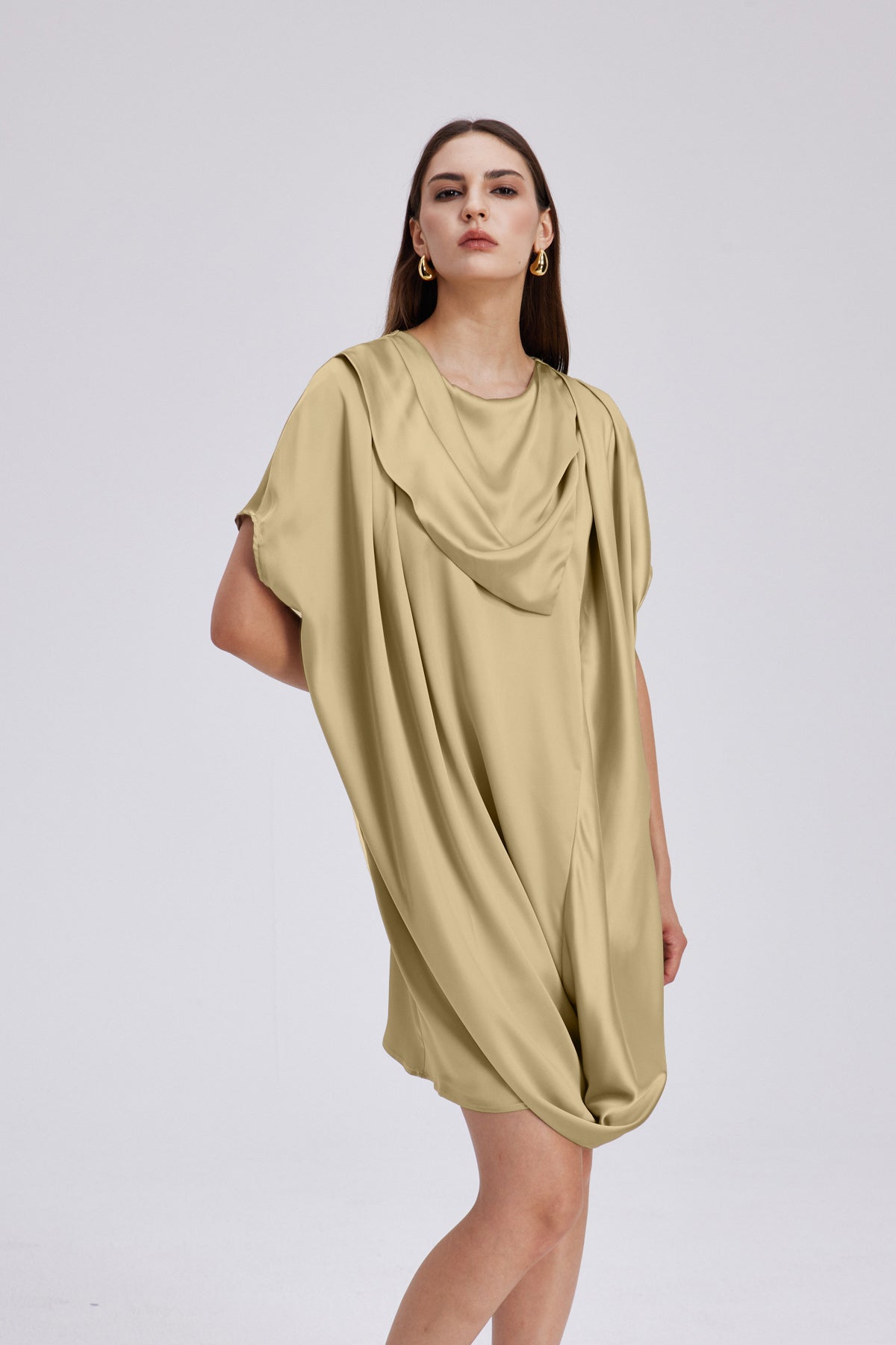 Charly Cowl Neck Ruch Mini Dress