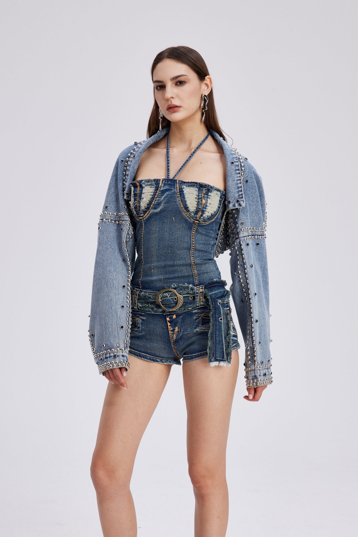 Charo Embellished Shawl Denim Jacket