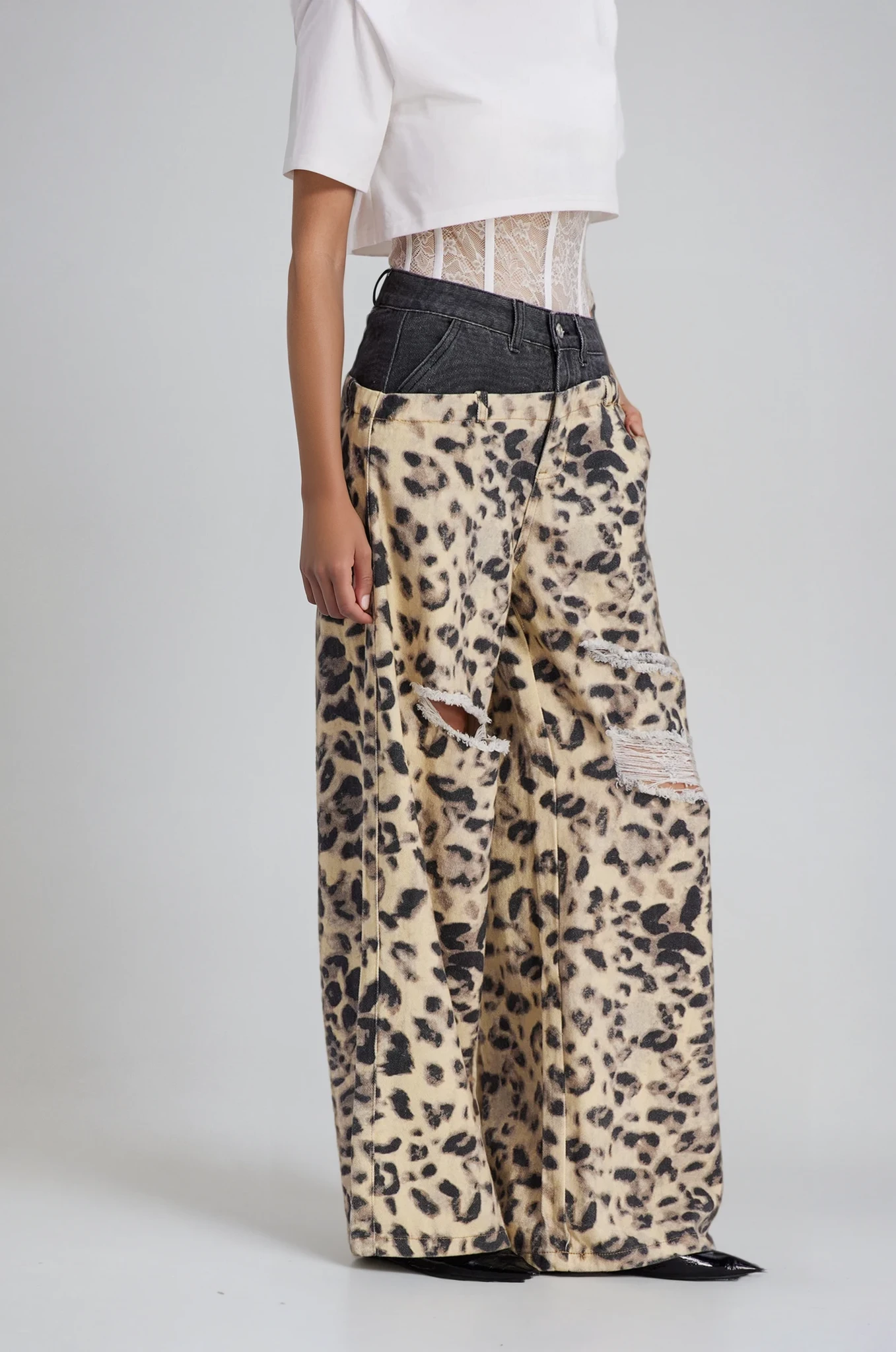 Chas Leopard Deconstruct Cutout Jeans