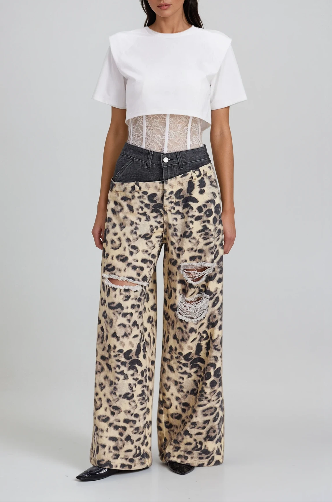Chas Leopard Deconstruct Cutout Jeans