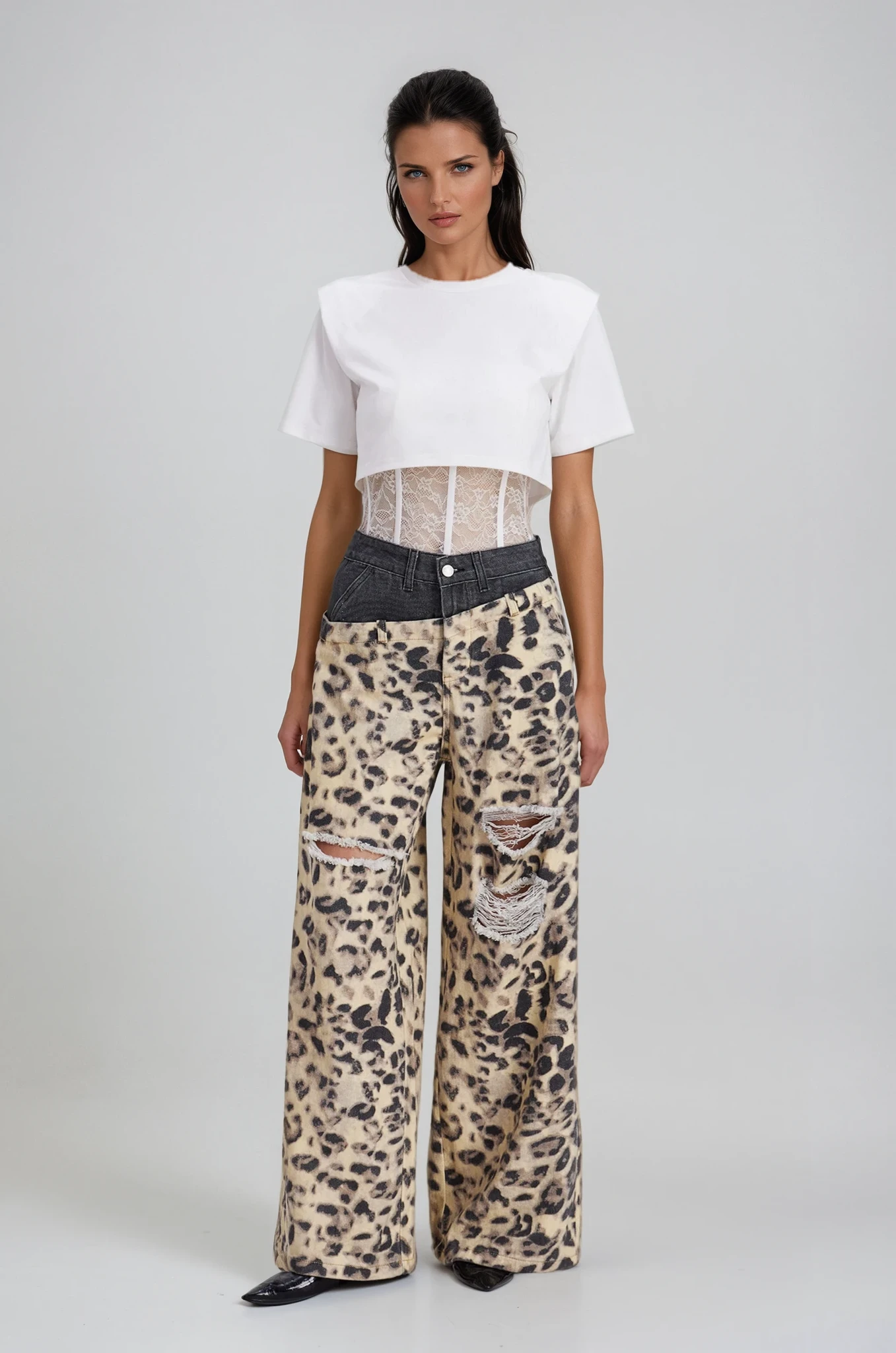 Chas Leopard Deconstruct Cutout Jeans