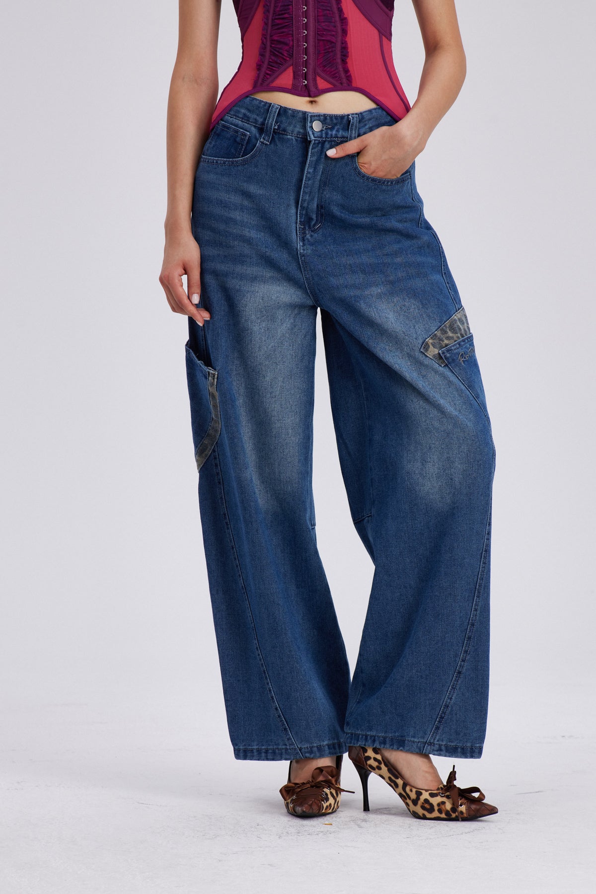 Chayyim Leopard Pocket Baggy Jeans