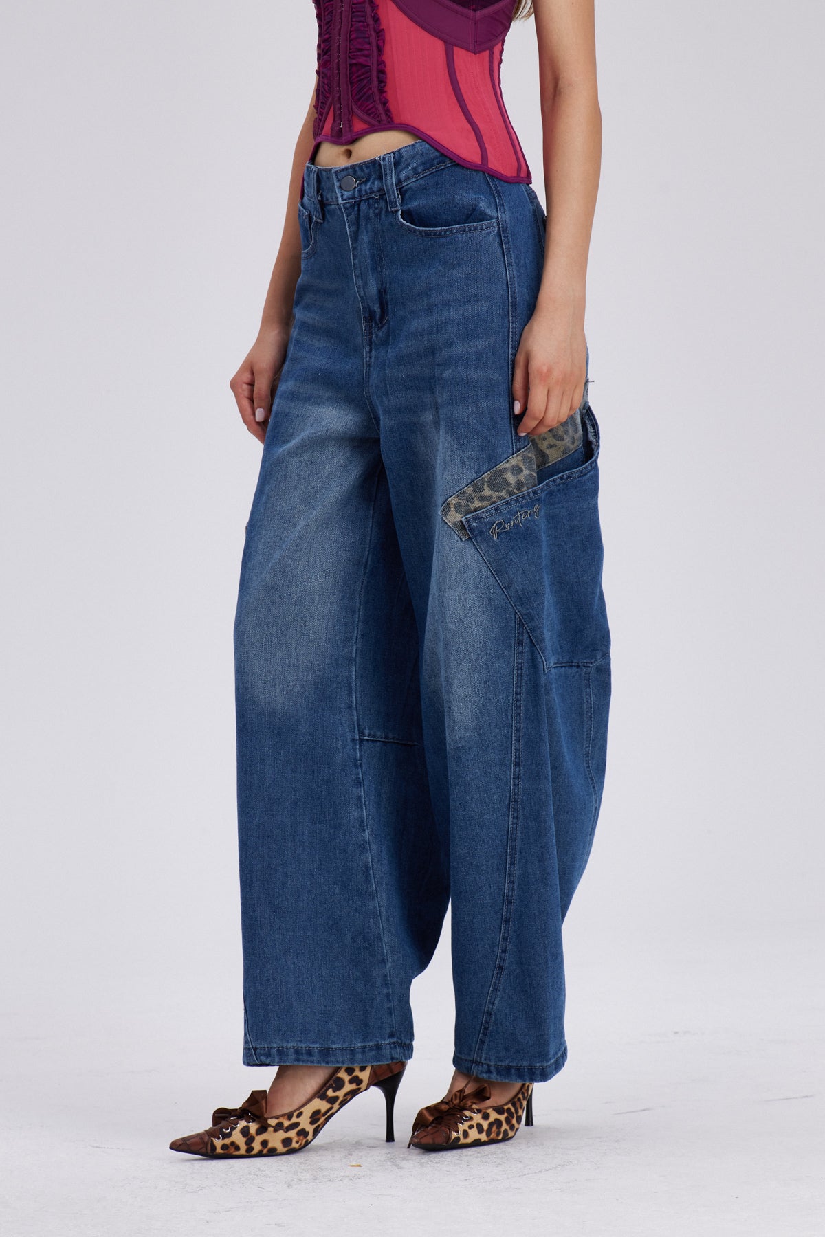 Chayyim Leopard Pocket Baggy Jeans