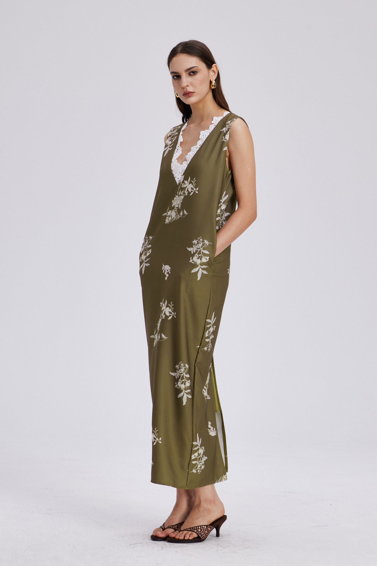Chelo Lace V Neck Floral Maxi Dress