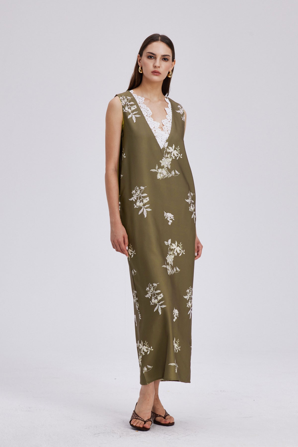 Chelo Lace V Neck Floral Maxi Dress