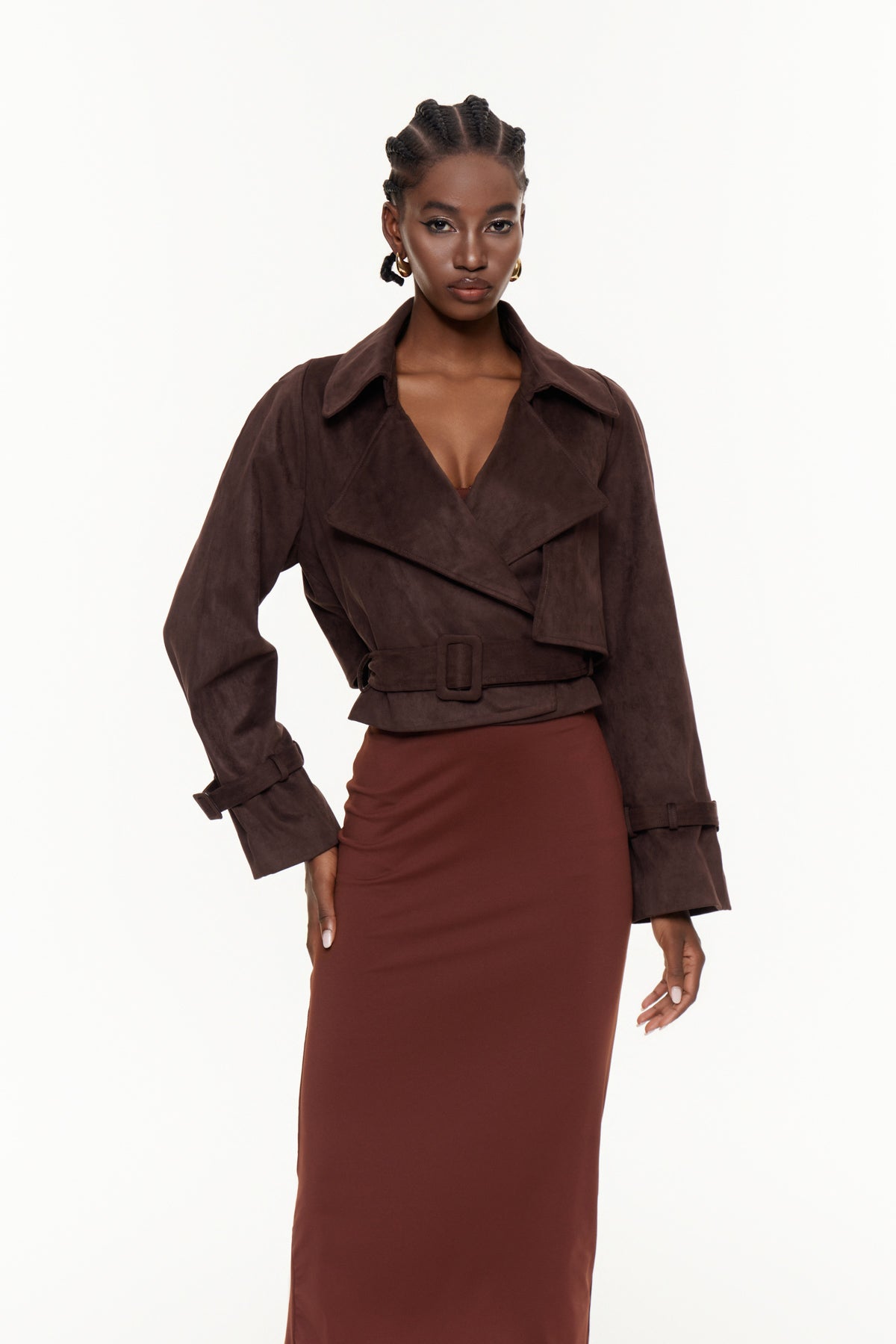 Chioma Lapel Buckle Suede Jacket