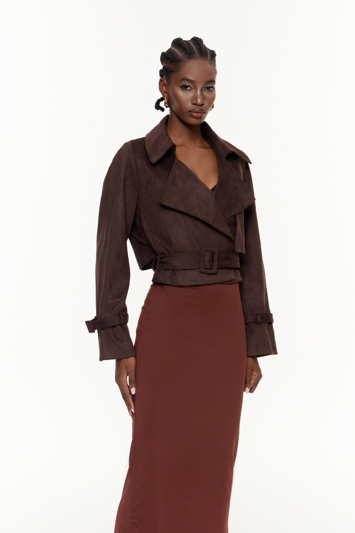 Chioma Lapel Buckle Suede Jacket