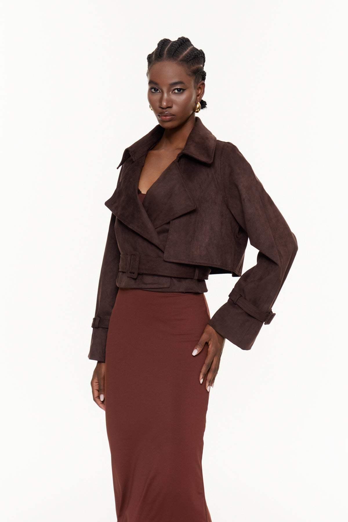 Chioma Lapel Buckle Suede Jacket