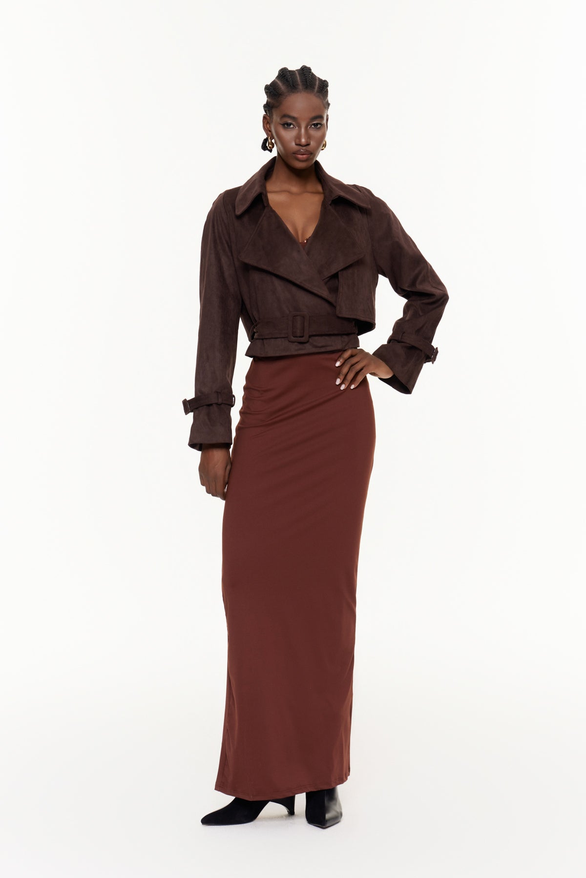 Chioma Lapel Buckle Suede Jacket