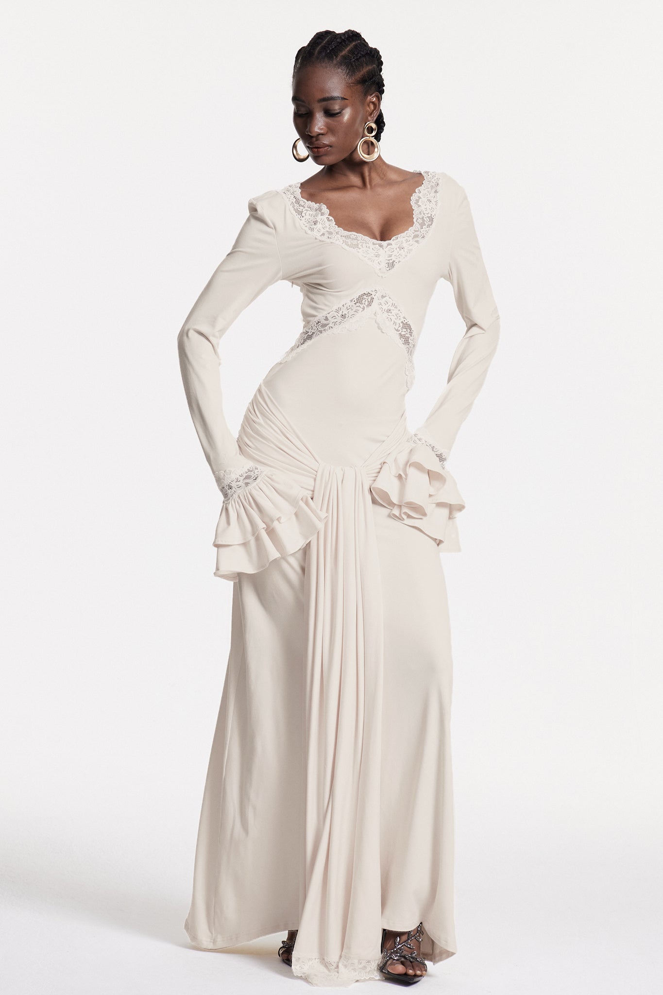 Chizuru Lace Tie Up Maxi Dress