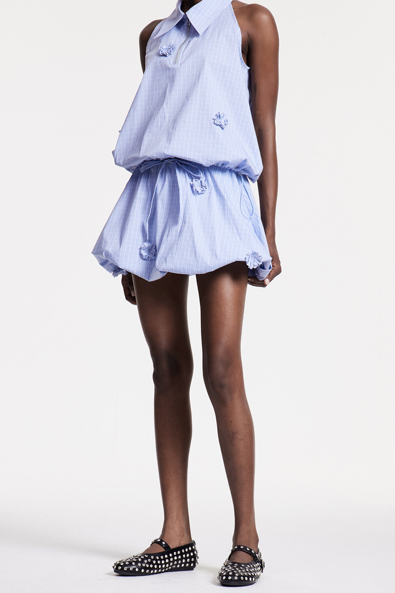 Chloris Grid Flower Mini Skirt