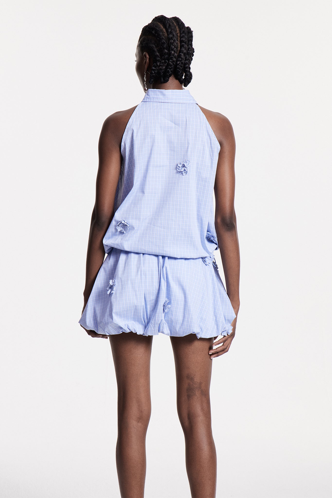 Chloris Grid Flower Sleeveless Top