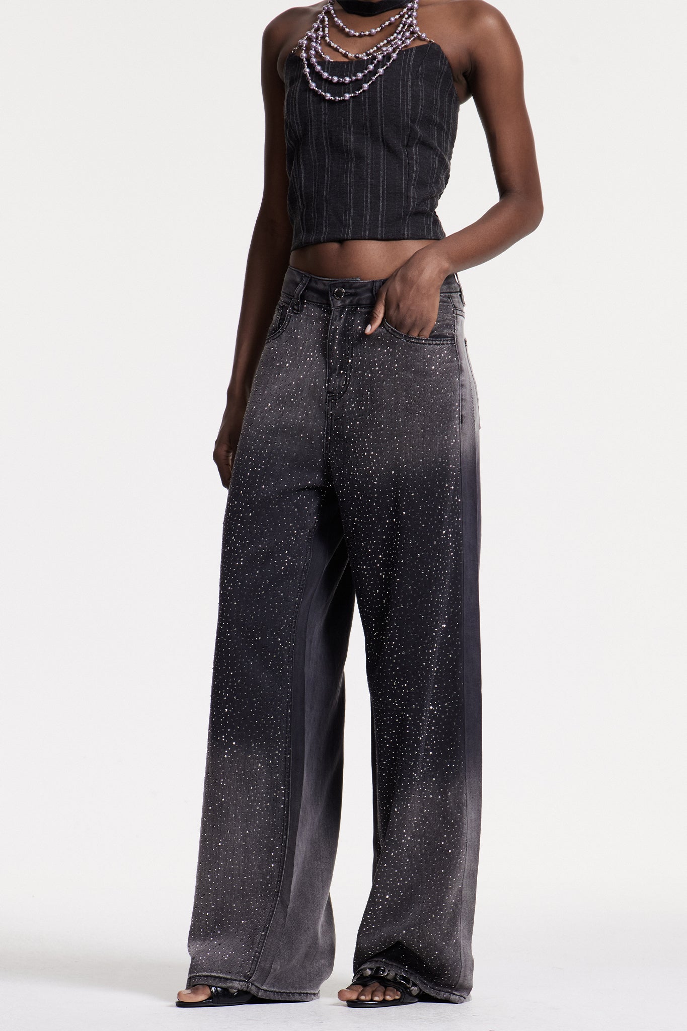 Chobin Rhinestone Hayley Jeans In Black