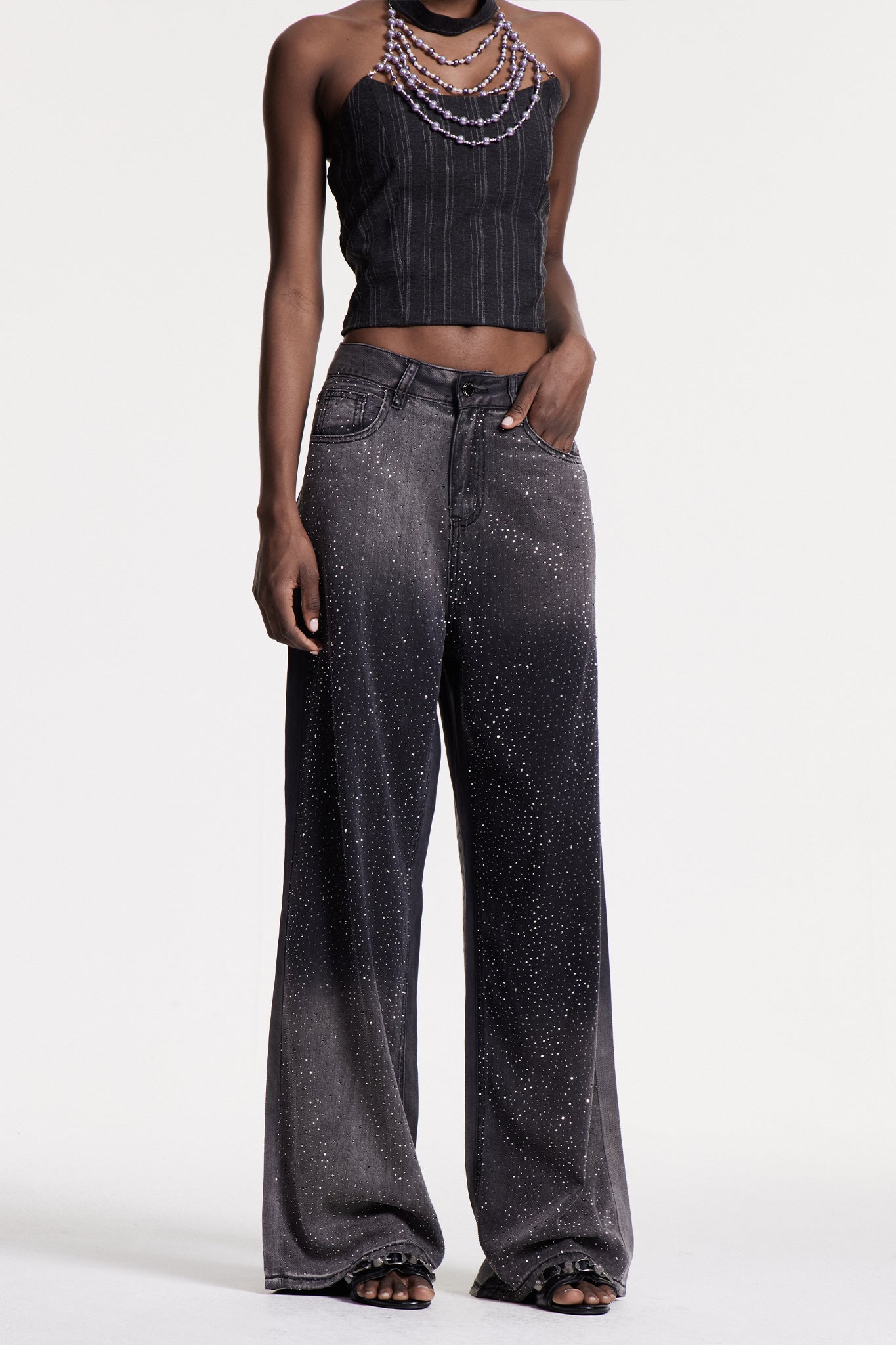 Chobin Rhinestone Hayley Jeans In Black