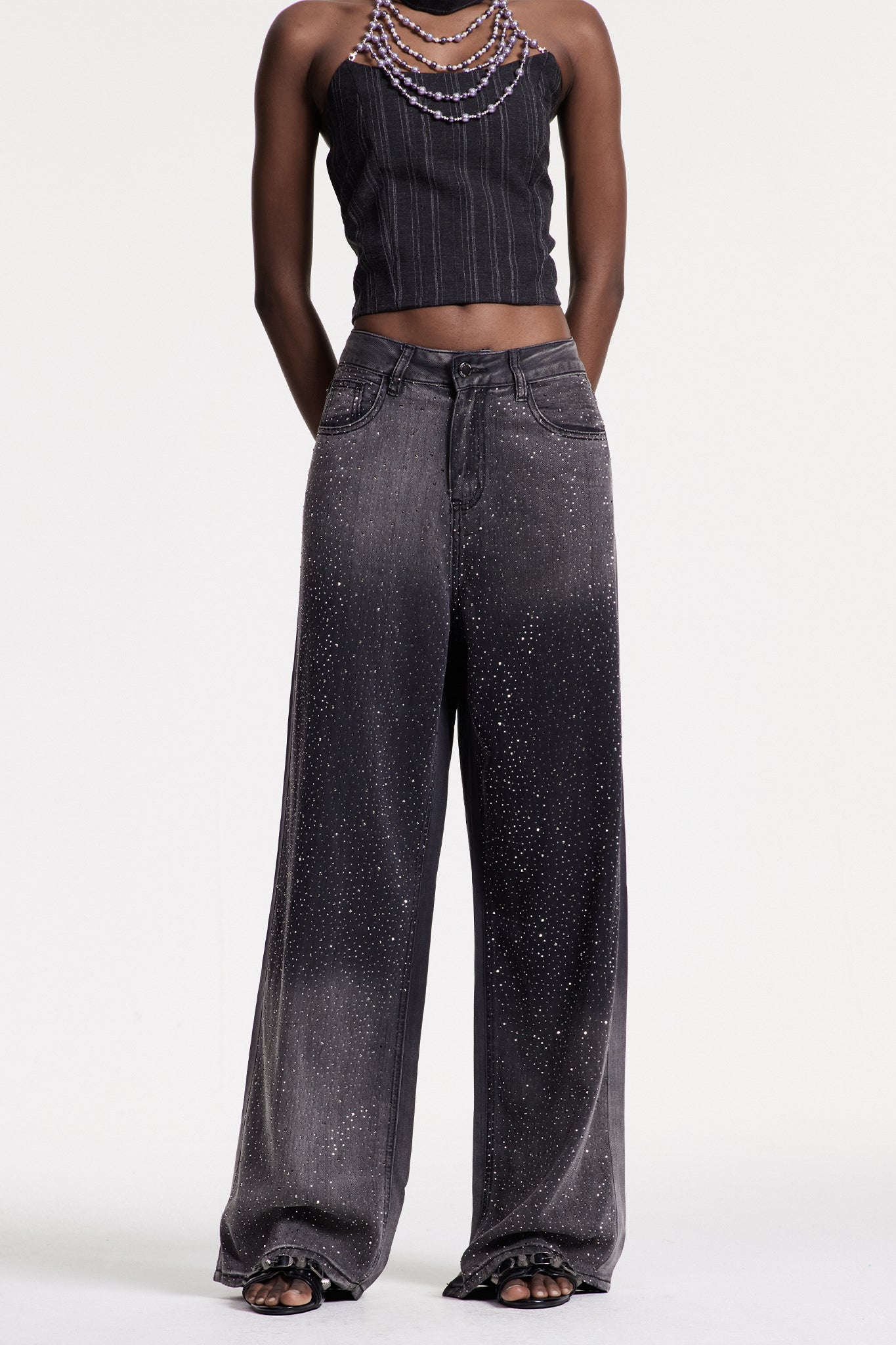 Chobin Rhinestone Hayley Jeans In Black