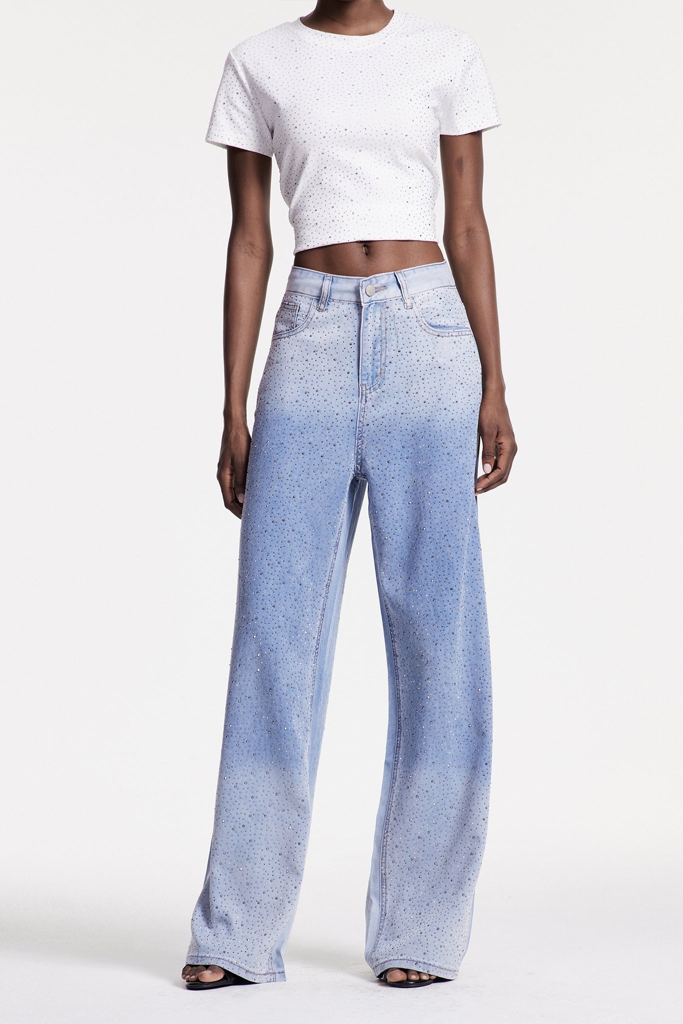 Chobin Rhinestone Hayley Jeans In Blue