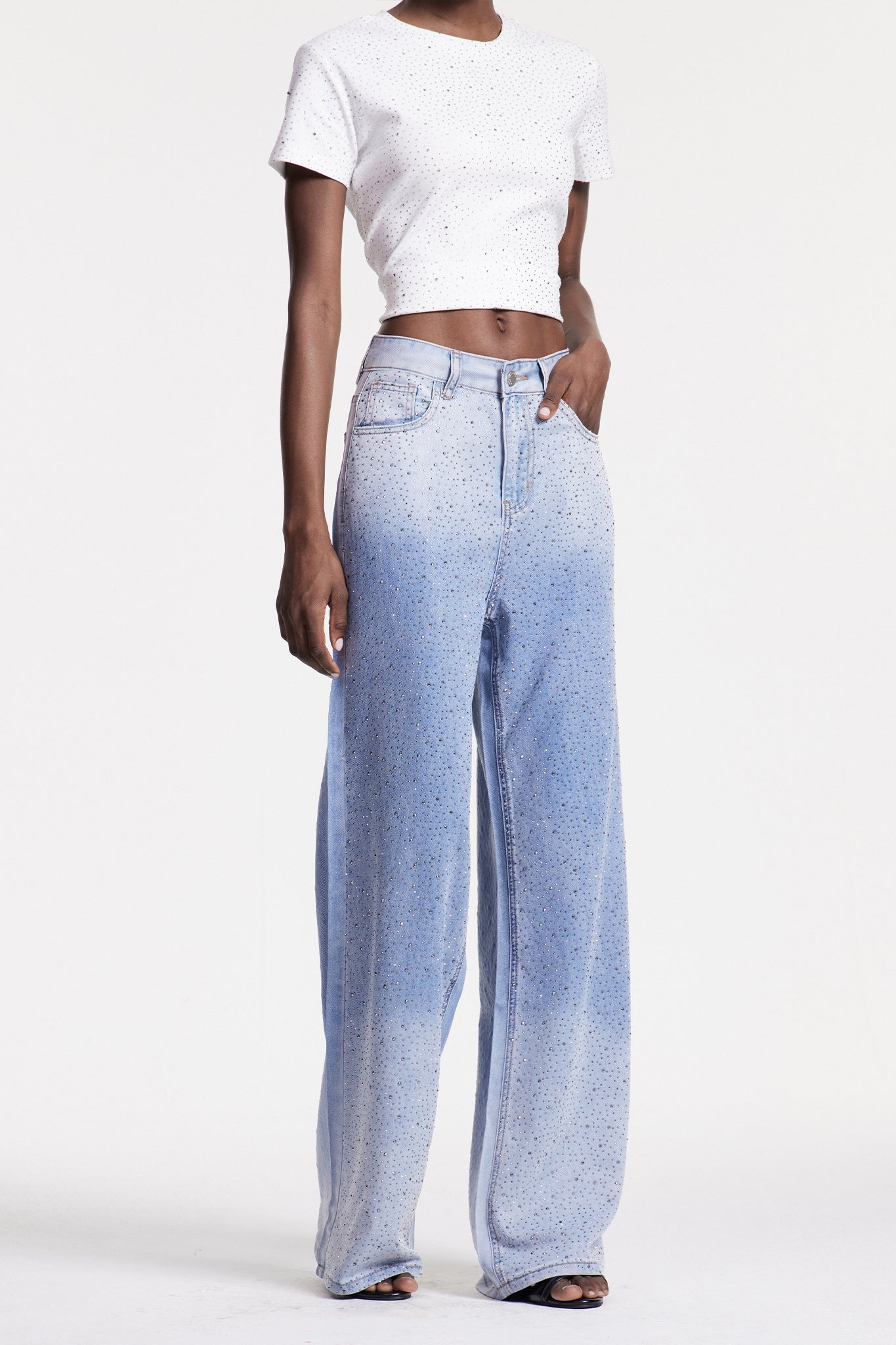 Chobin Rhinestone Hayley Jeans In Blue