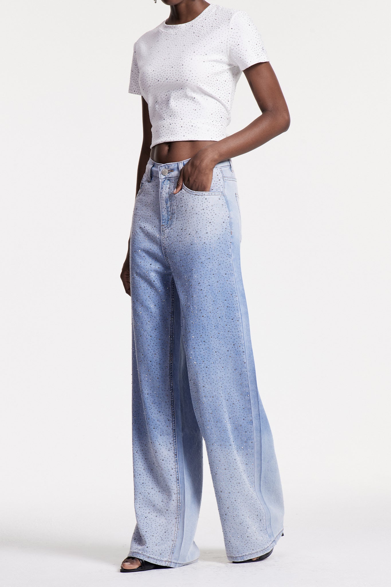 Chobin Rhinestone Hayley Jeans In Blue