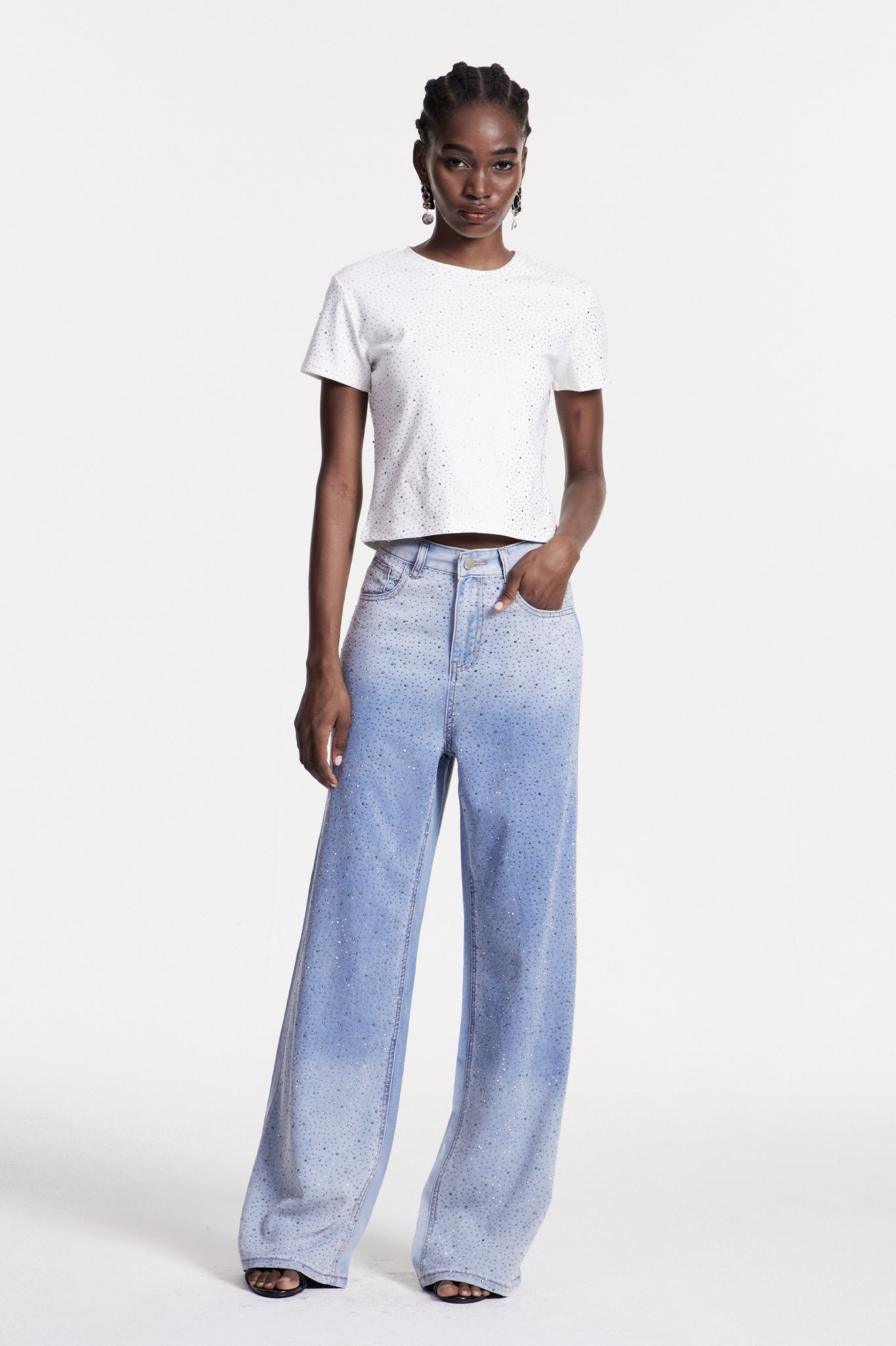 Chobin Rhinestone Hayley Jeans In Blue