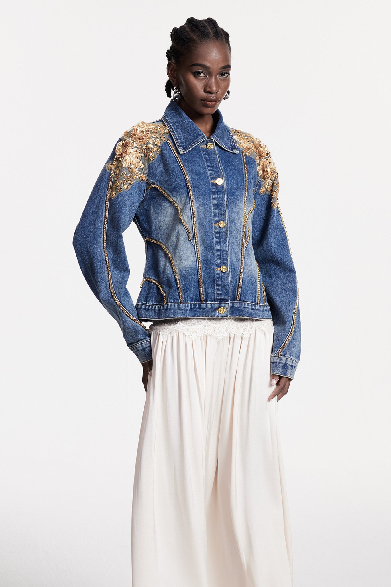 Chou Embroidered Sequin Denim Jacket