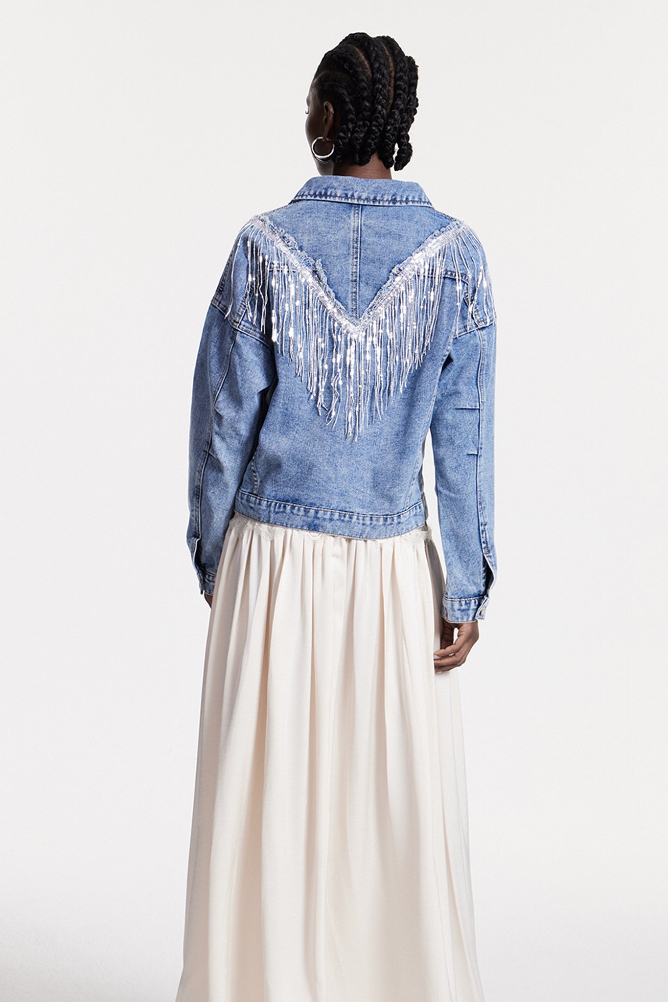 Chouko Sequin Fringe Denim Jacket