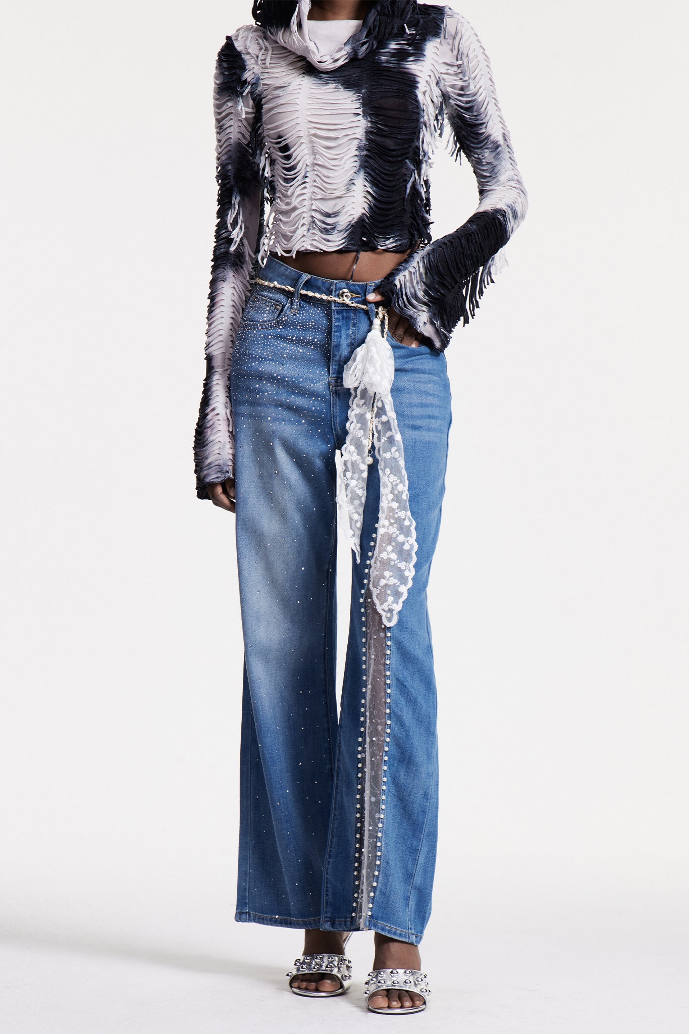 Christakis Mesh Pearl Rhinestone Jeans