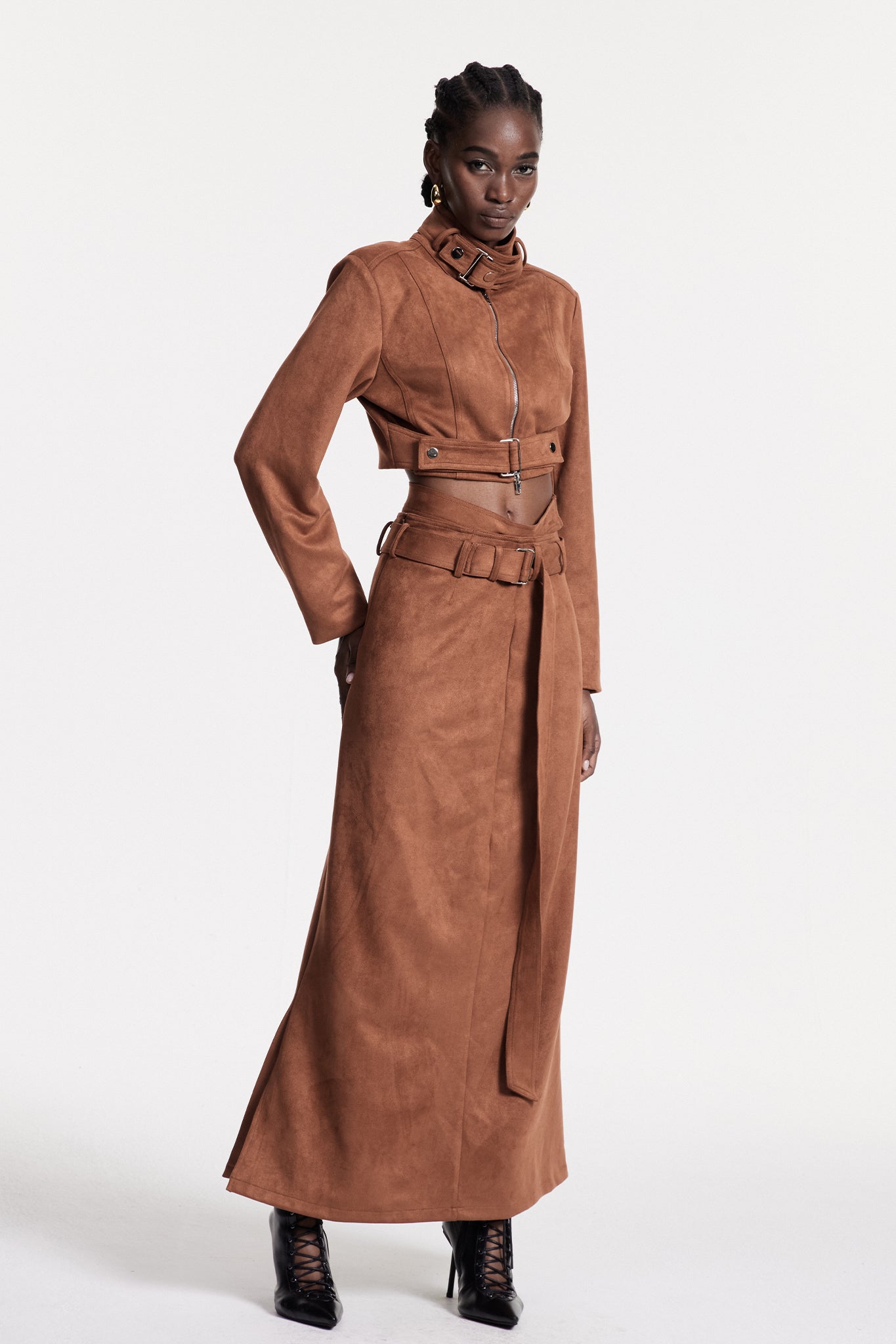 Christer Suede Cutout Skirt Set