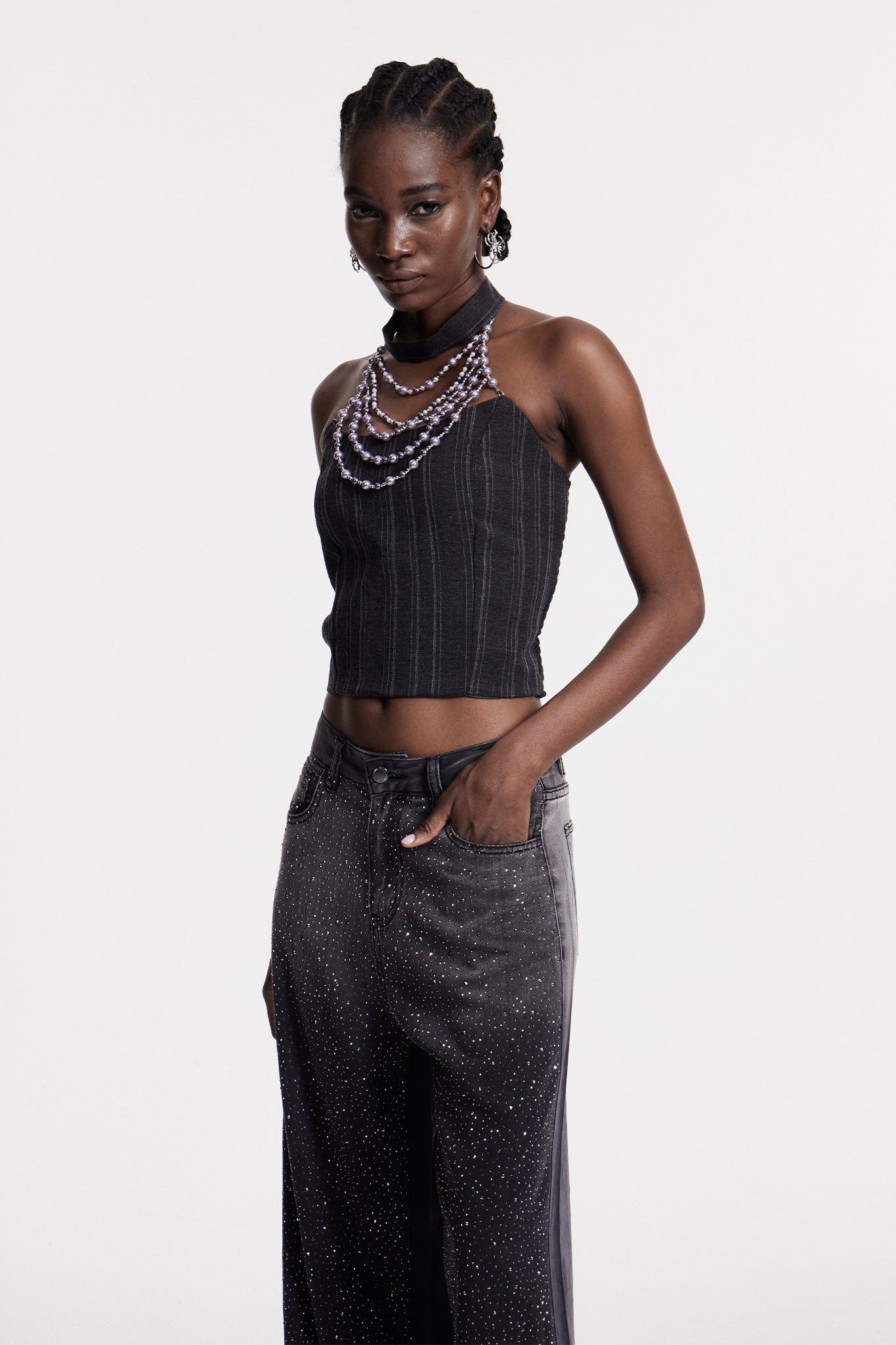 Christin Pearl Halter Neck Top