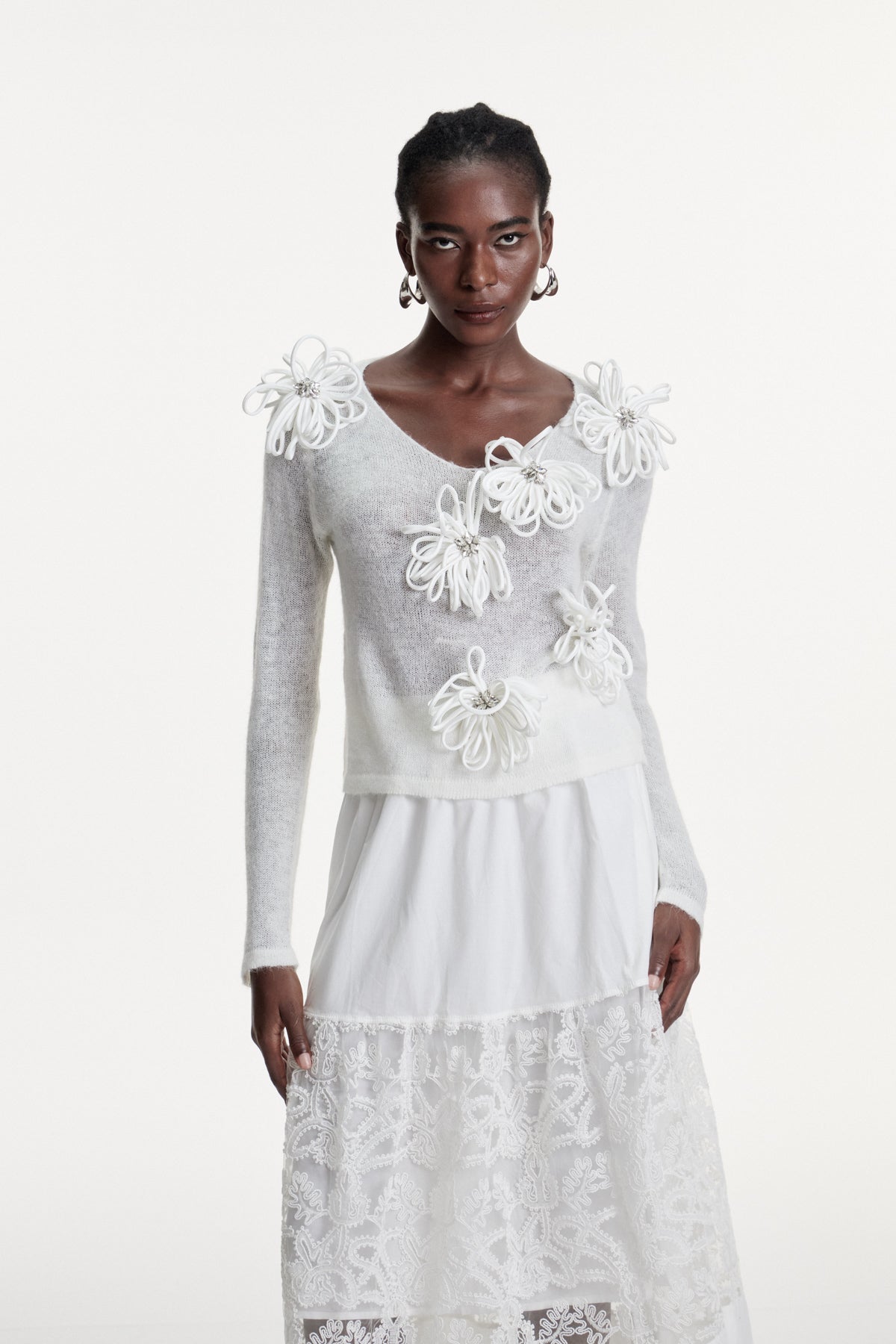 Christophe Flower Plunge Knit Top