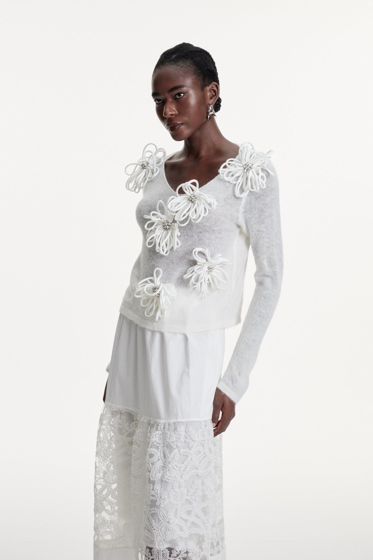 Christophe Flower Plunge Knit Top