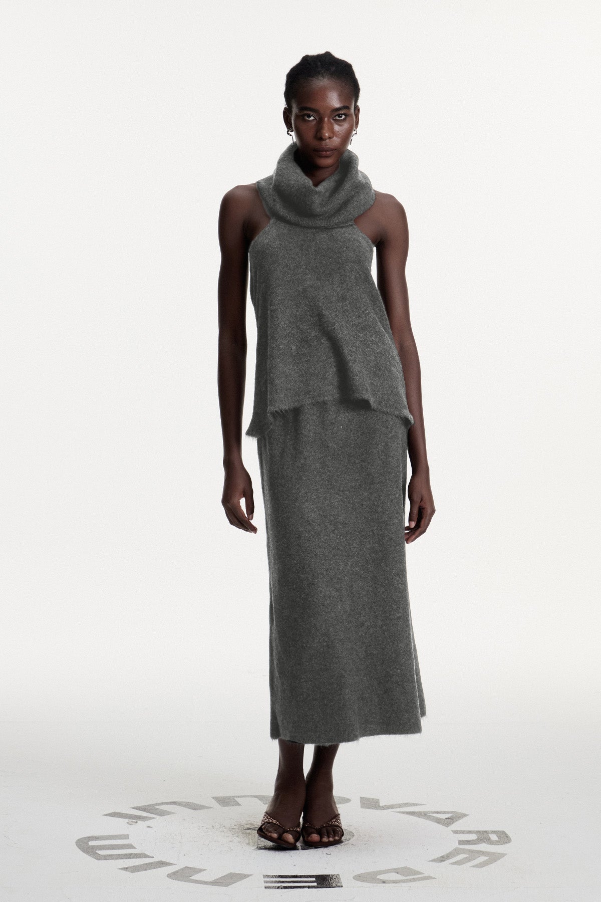 Christopher Cowl Neck Split Knit Skirt Set