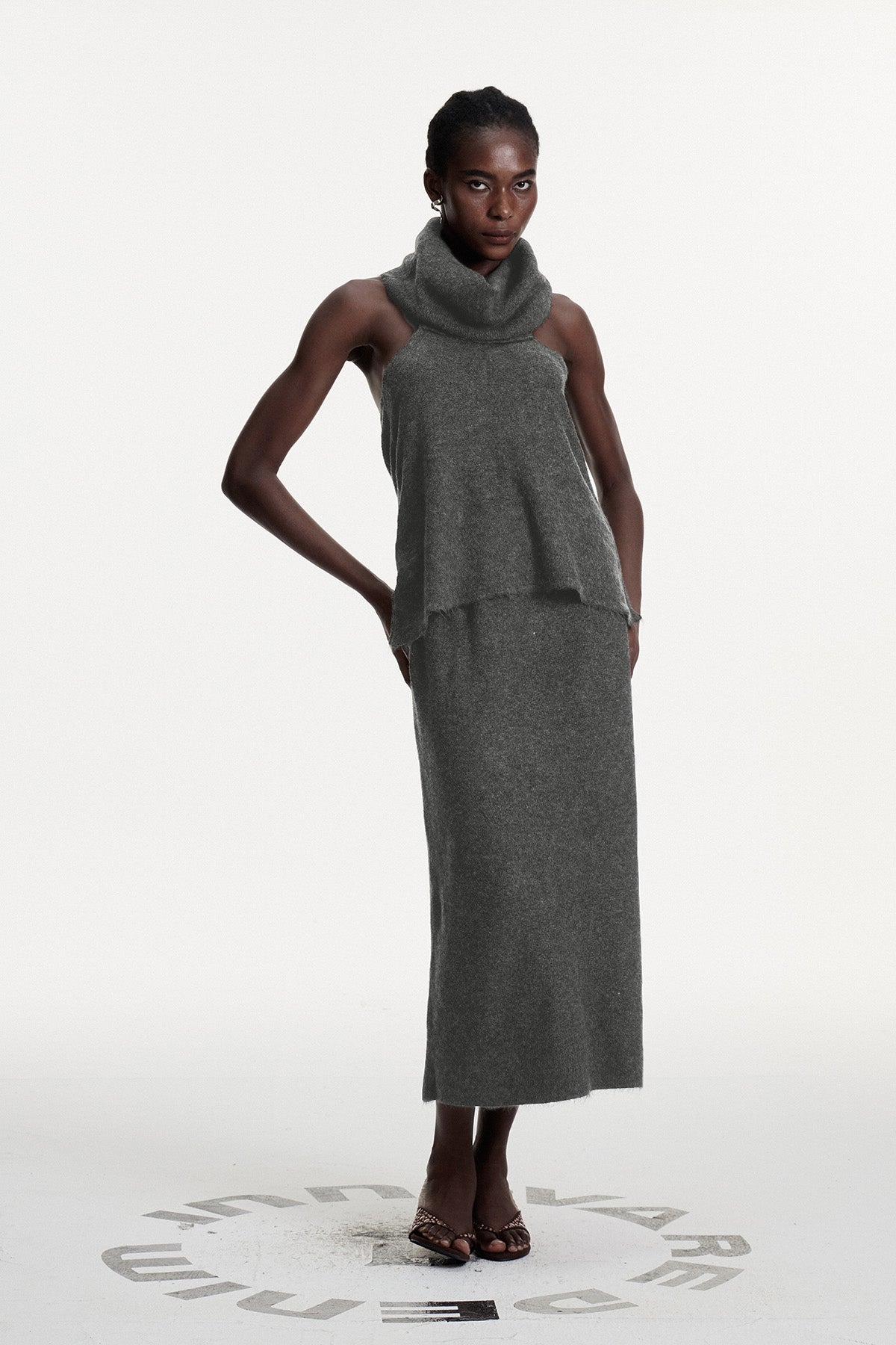 Christopher Cowl Neck Split Knit Skirt Set