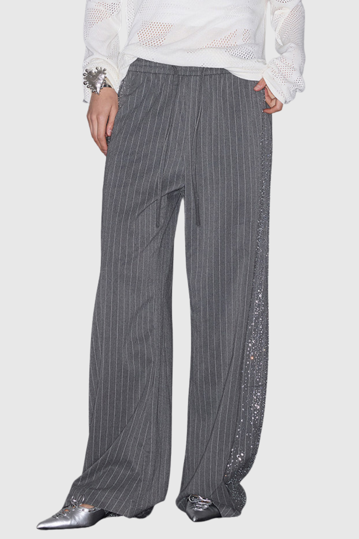 Chrysanthe Rhinestone Stripe Baggy Pants
